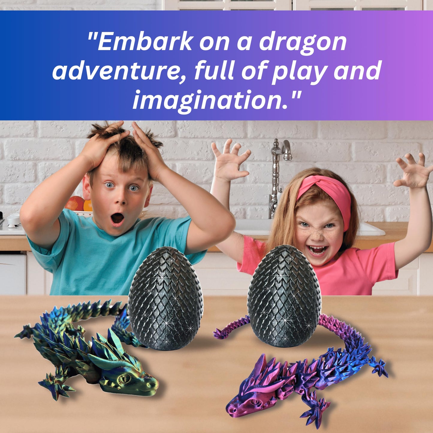Amerimaker 20" Articulated Dragon – Color-Changing 3D Printed Fidget Figurine (USA Made)