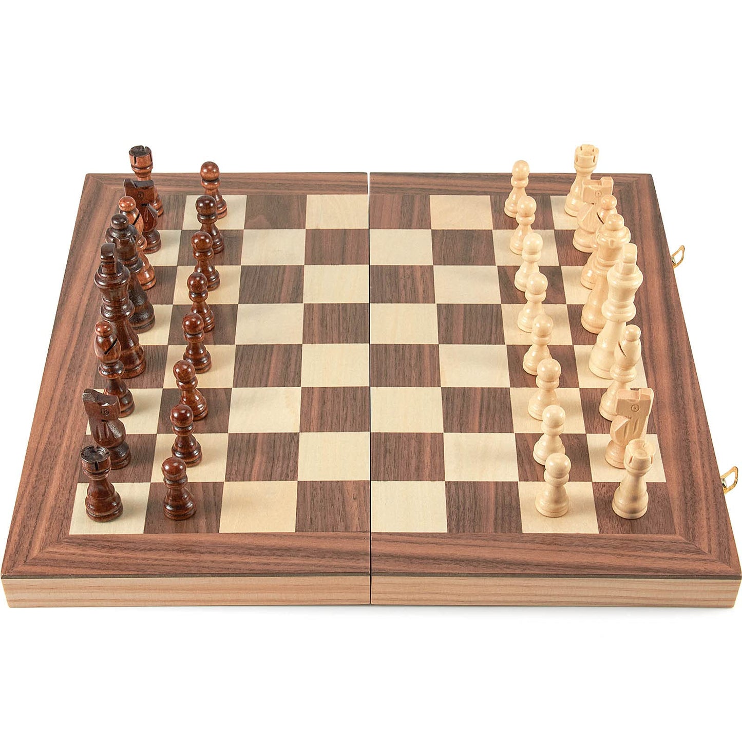 AMEROUS 15-Inch Wooden Chess & Checkers Set – 2-in-1 Board with Storage & 2 Extra Queens