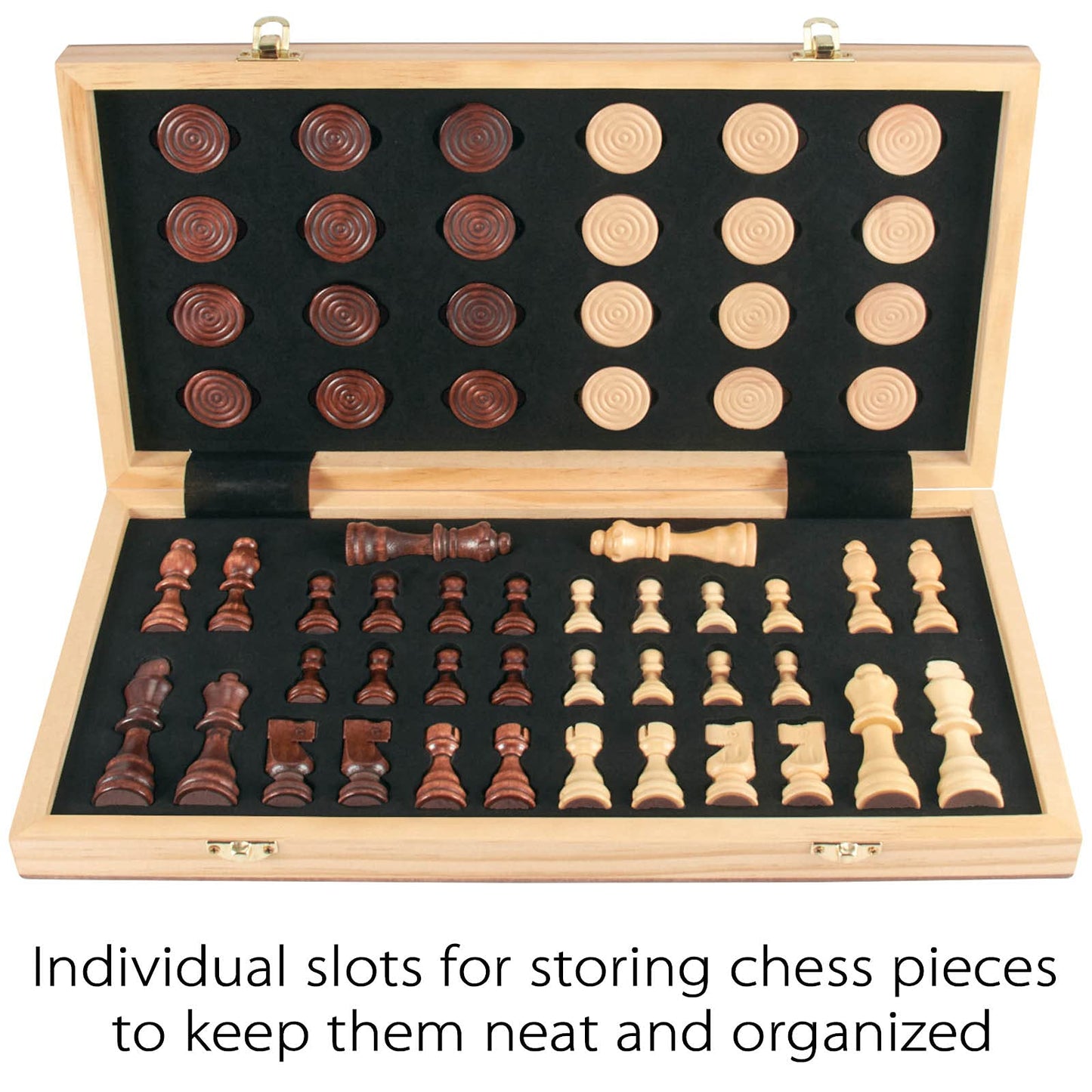 AMEROUS 15-Inch Wooden Chess & Checkers Set – 2-in-1 Board with Storage & 2 Extra Queens