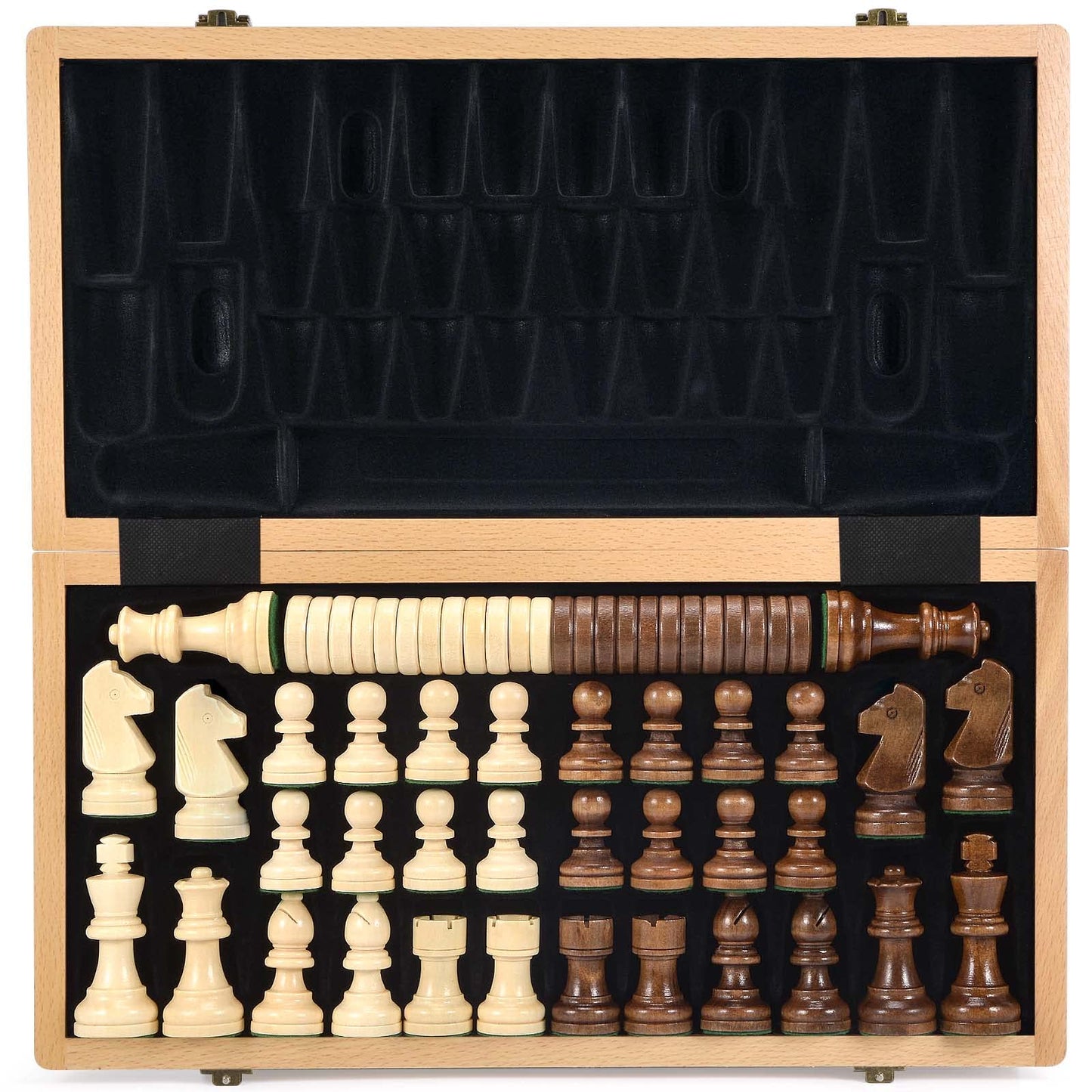 AMEROUS 15-Inch Wooden Chess & Checkers Set | 2-in-1 with Weighted Pieces & Extra Queens