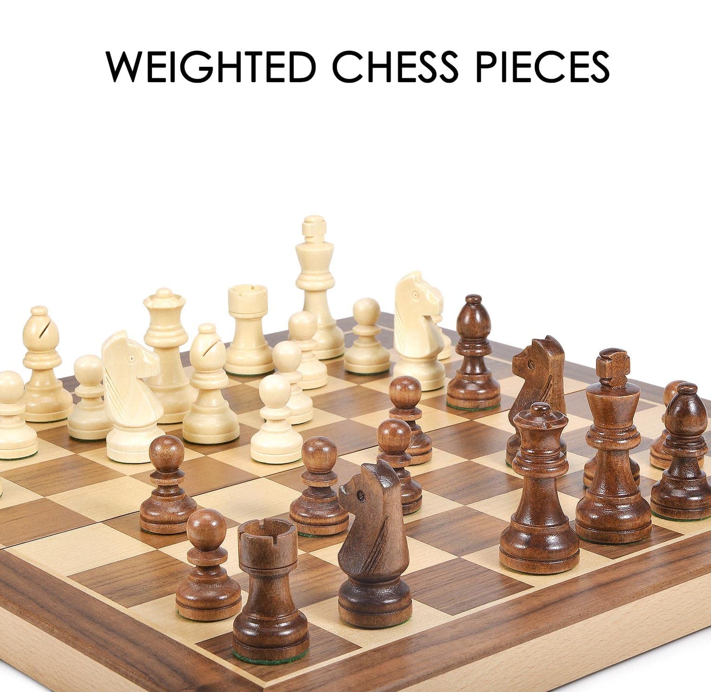 AMEROUS 15-Inch Wooden Chess & Checkers Set | 2-in-1 with Weighted Pieces & Extra Queens