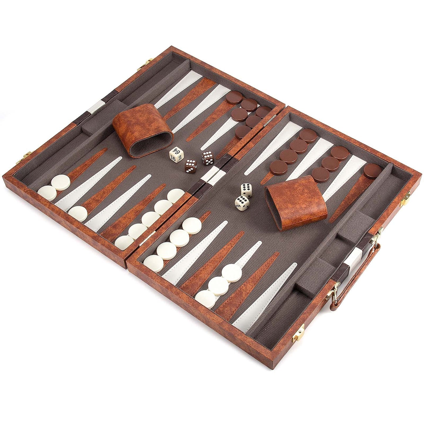 AMEROUS Backgammon Set 15-Inch Leather Case | Folding Travel Board for Adults & Kids