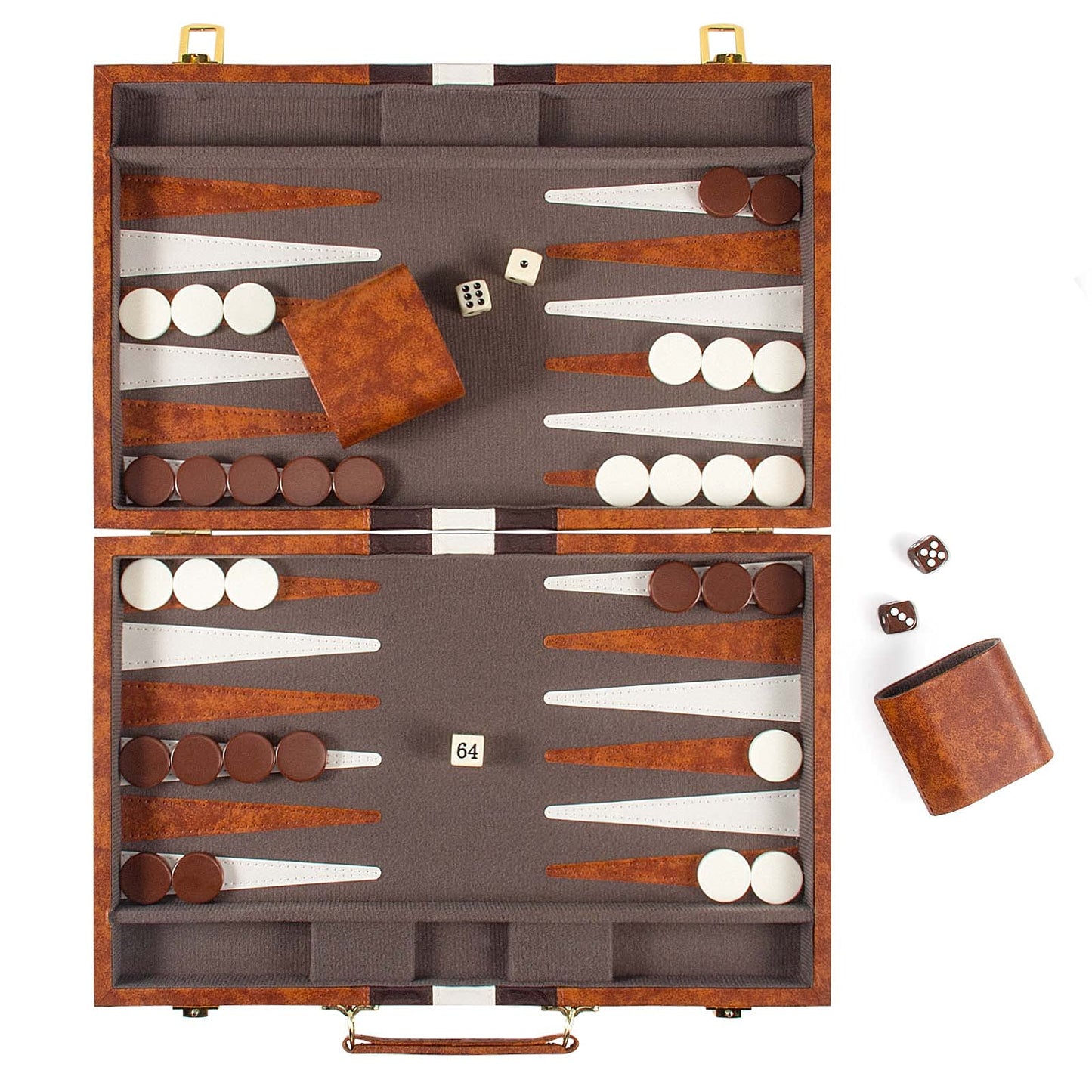 AMEROUS Backgammon Set 15-Inch Leather Case | Folding Travel Board for Adults & Kids