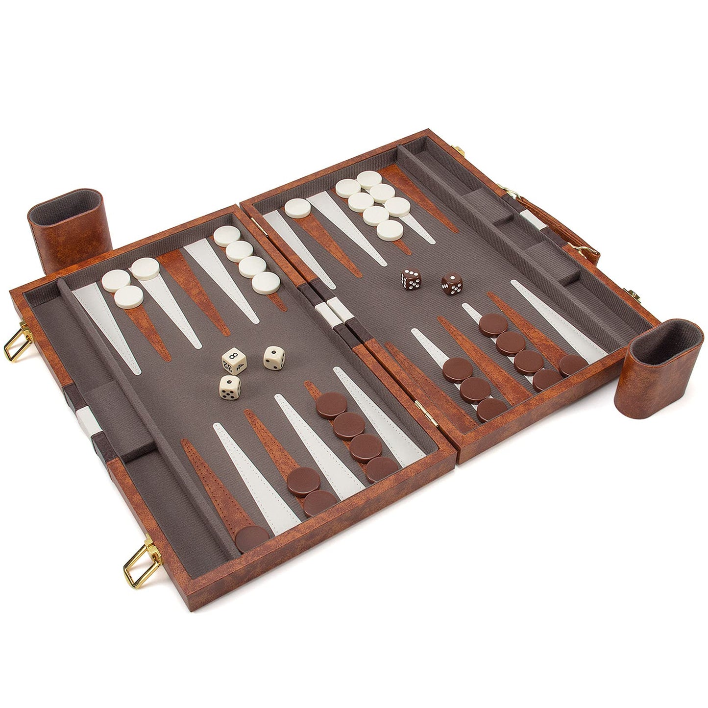 AMEROUS Backgammon Set 15-Inch Leather Case | Folding Travel Board for Adults & Kids