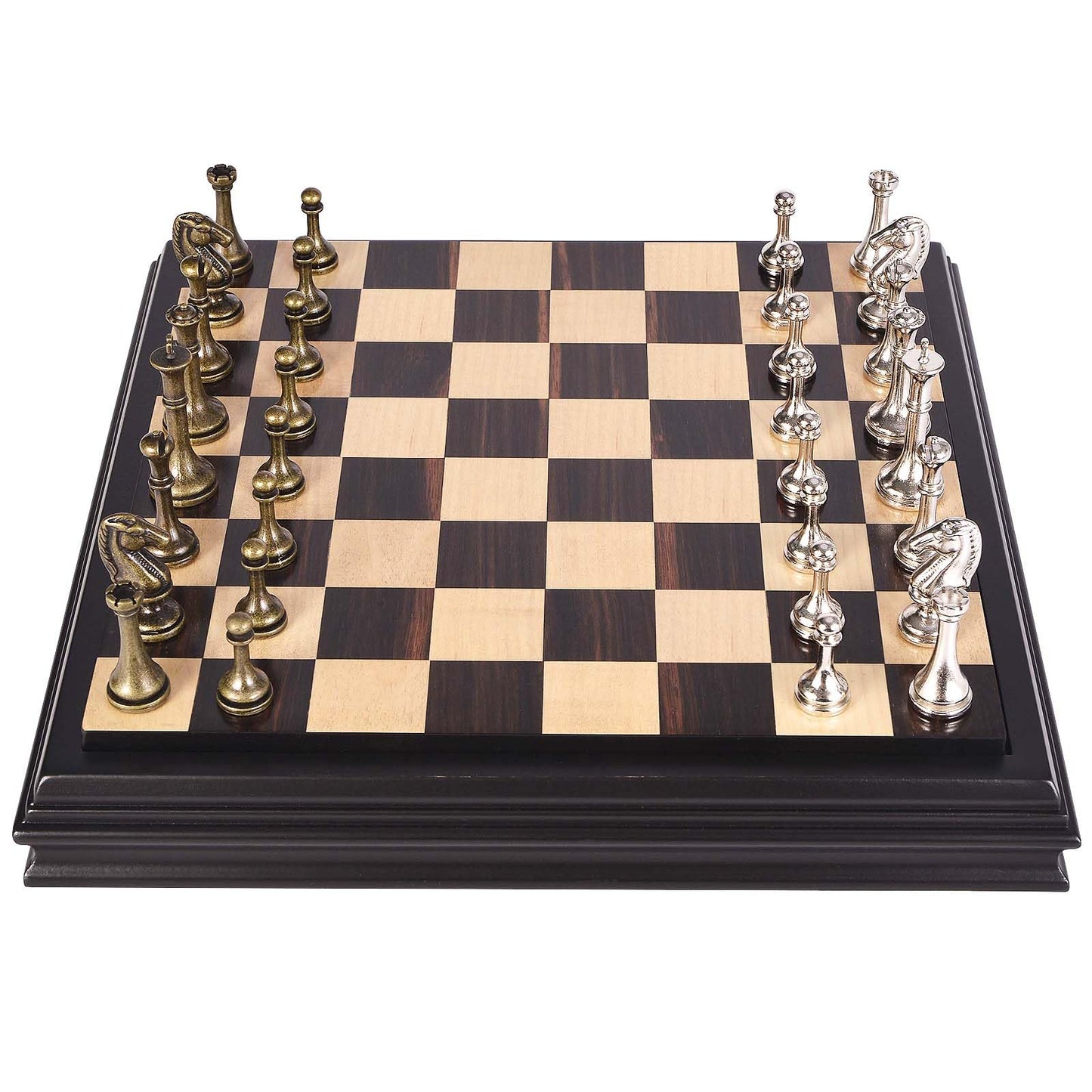 AMEROUS 12.5-Inch Wooden Chess Set with Metal Pieces – Portable & Elegant