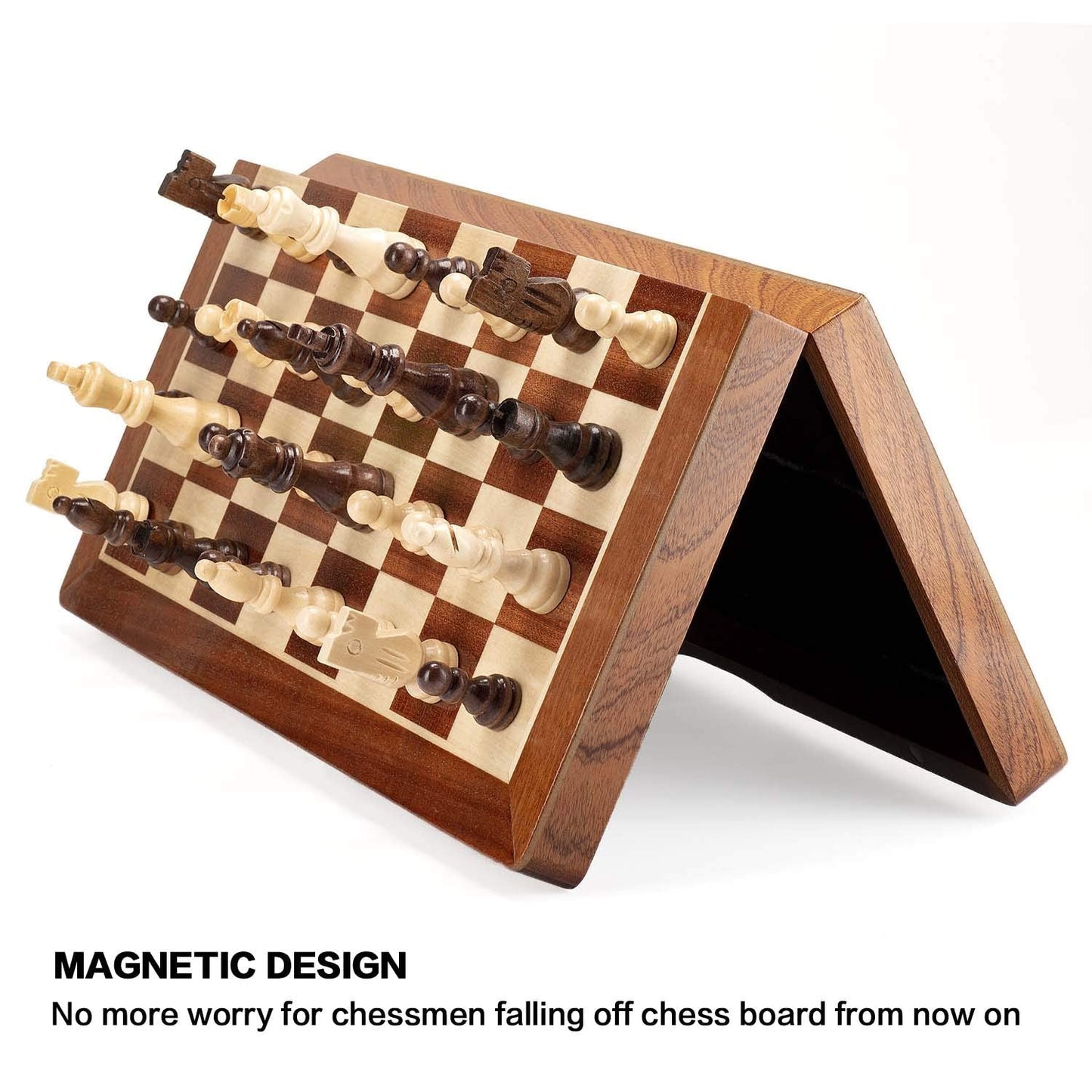 AMEROUS Magnetic Wooden Chess Pieces – 3.03-Inch King, Staunton Style, with 2 Storage Bags