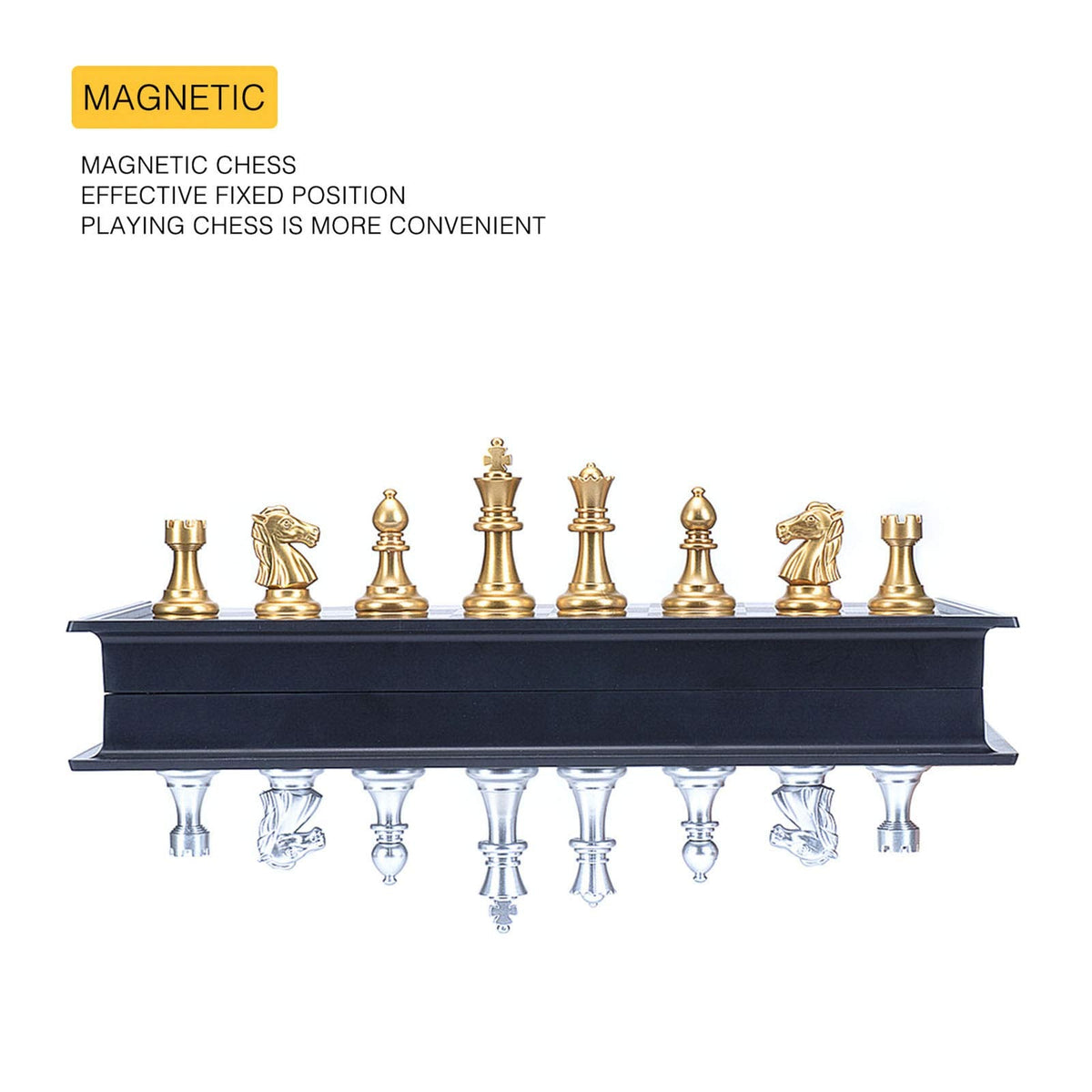 AMEROUS 10'' Magnetic Travel Chess Set – Portable Folding Board with Gold & Silver Pieces, 2 Extra Queens