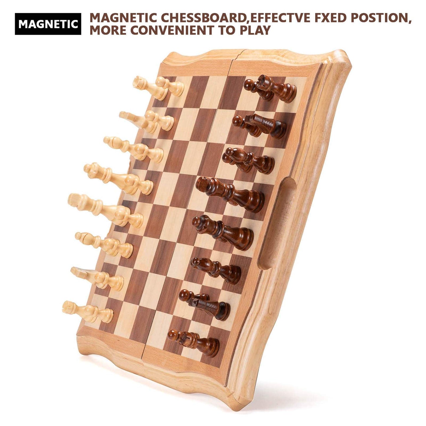 AMEROUS 15.6'' Magnetic Wooden Chess Set – Folding Board, 2 Extra Queens, Gift Package