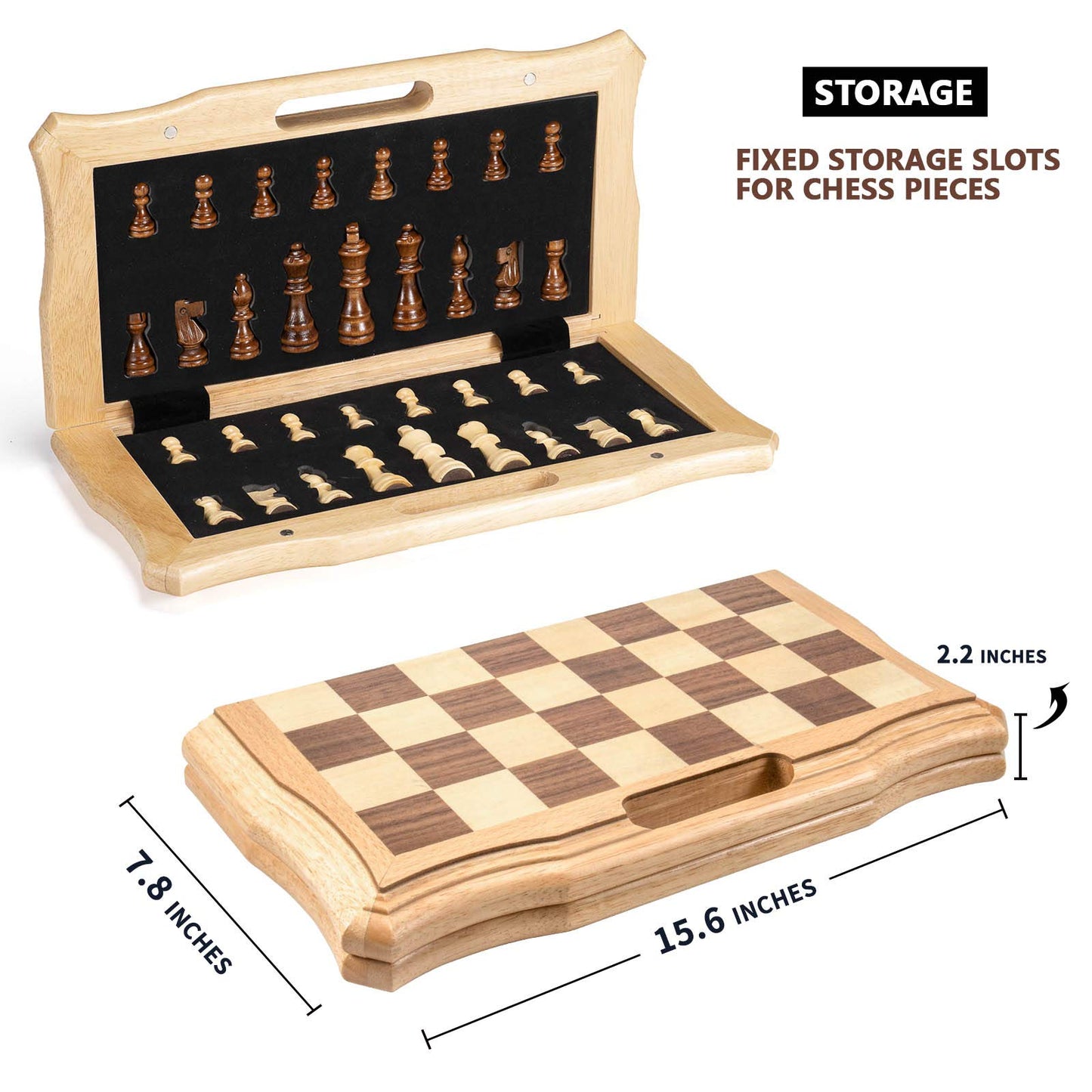 AMEROUS 15.6'' Magnetic Wooden Chess Set – Folding Board, 2 Extra Queens, Gift Package