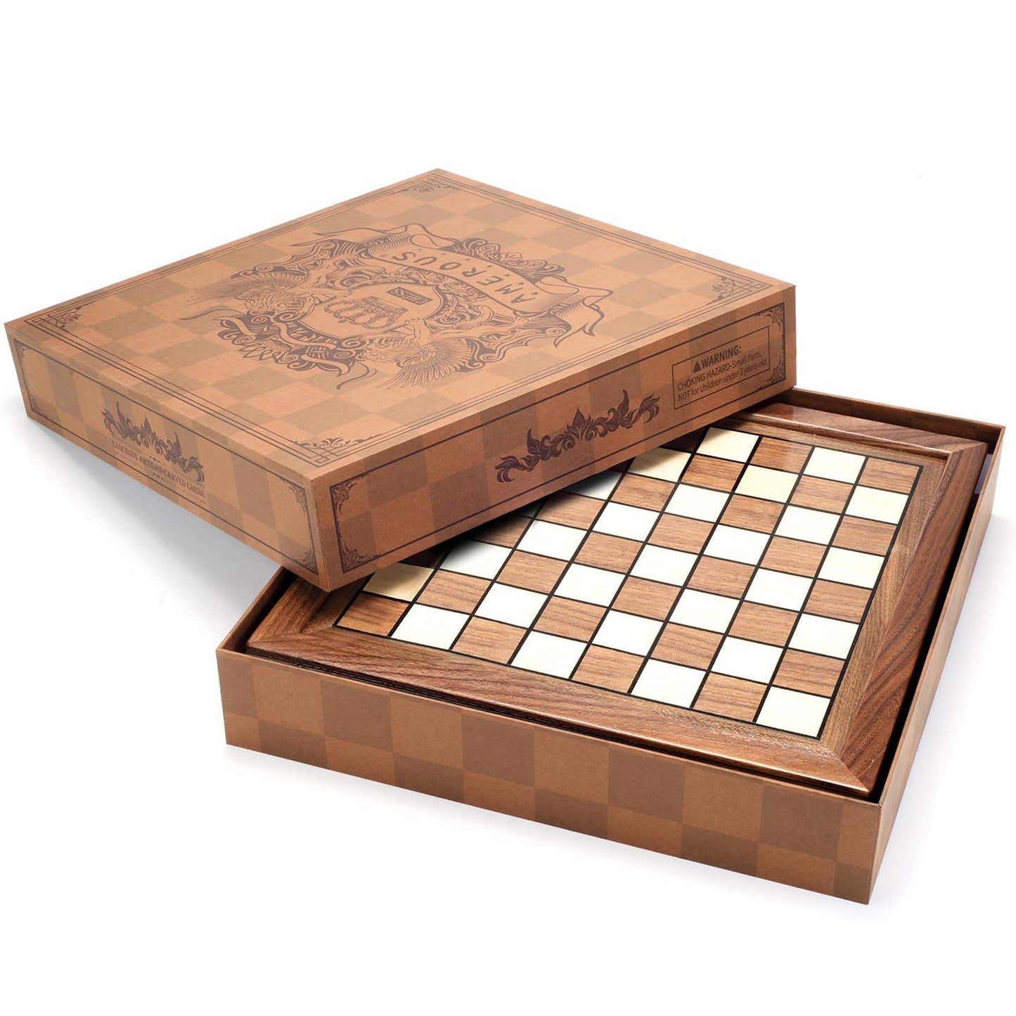 AMEROUS Magnetic Wooden Chess Set – 12.8-Inch Walnut Board, 2 Drawers, Bonus Queens, Gift Packaging