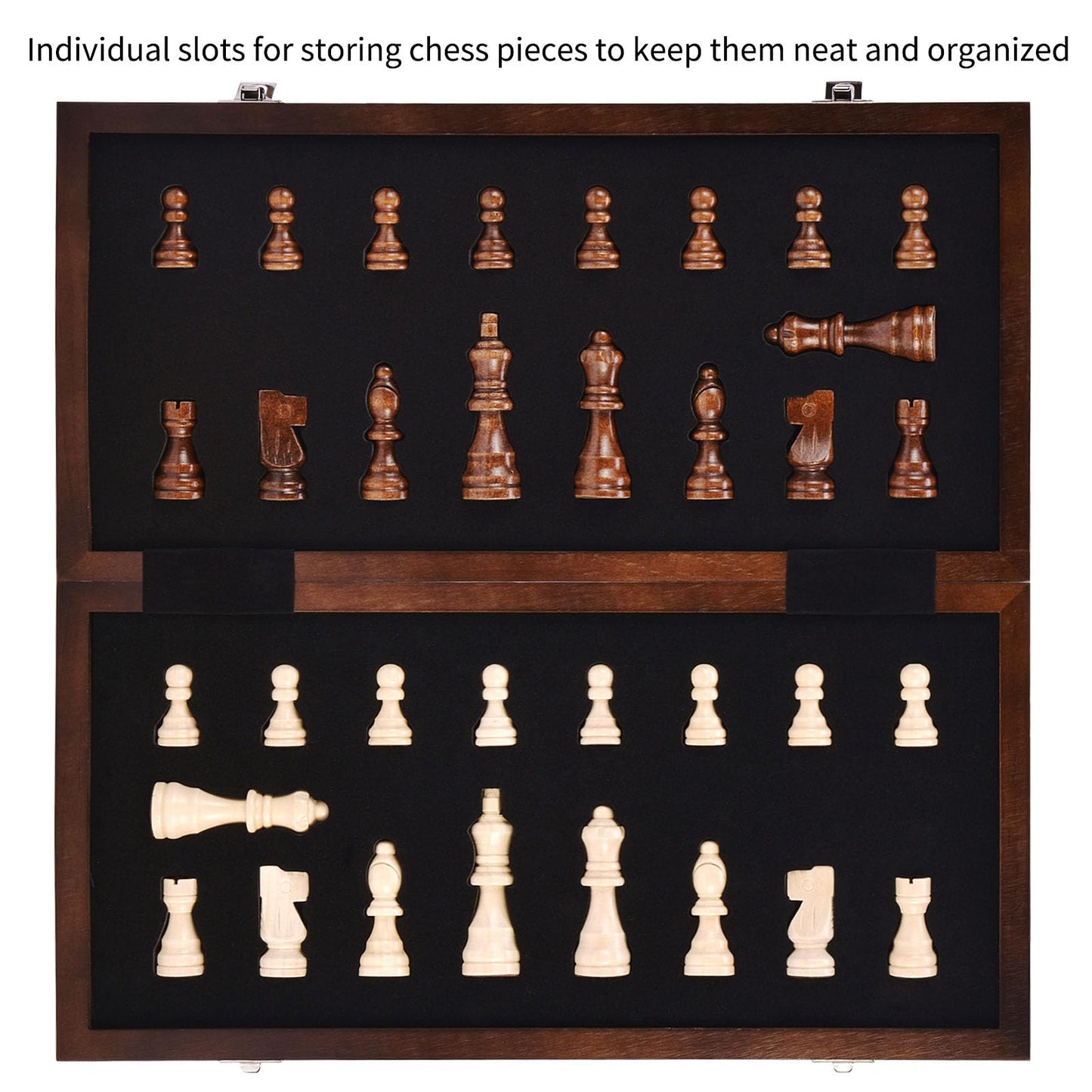 AMEROUS 15-Inch Magnetic Wooden Chess Set with 2 Extra Queens | Portable Folding Board