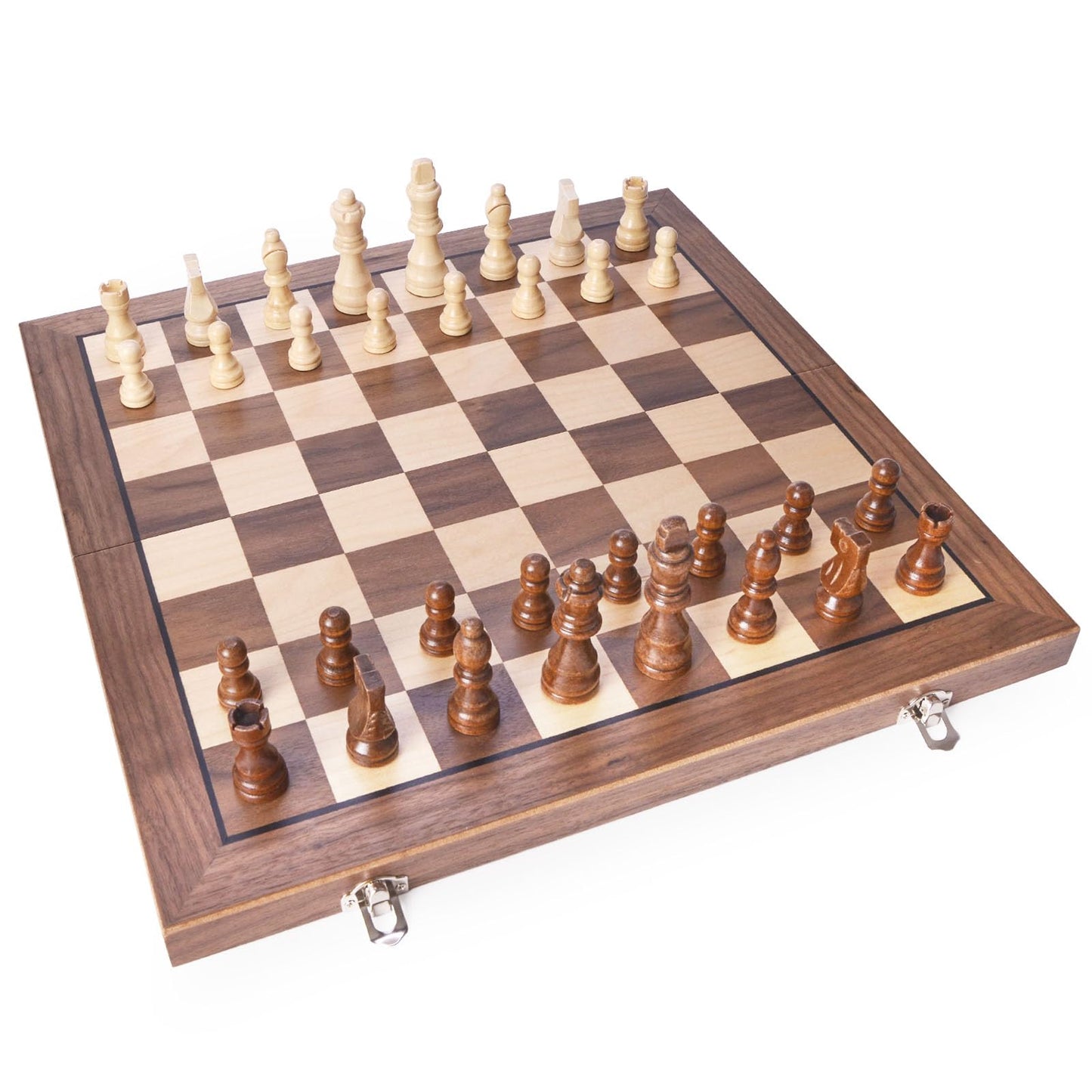 AMEROUS 15-Inch Magnetic Wooden Chess Set with 2 Extra Queens | Portable Folding Board