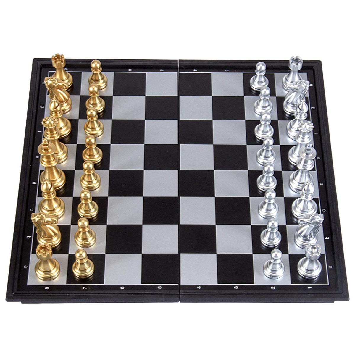 AMEROUS 10'' Magnetic Travel Chess Set – Portable Folding Board with Gold & Silver Pieces, 2 Extra Queens