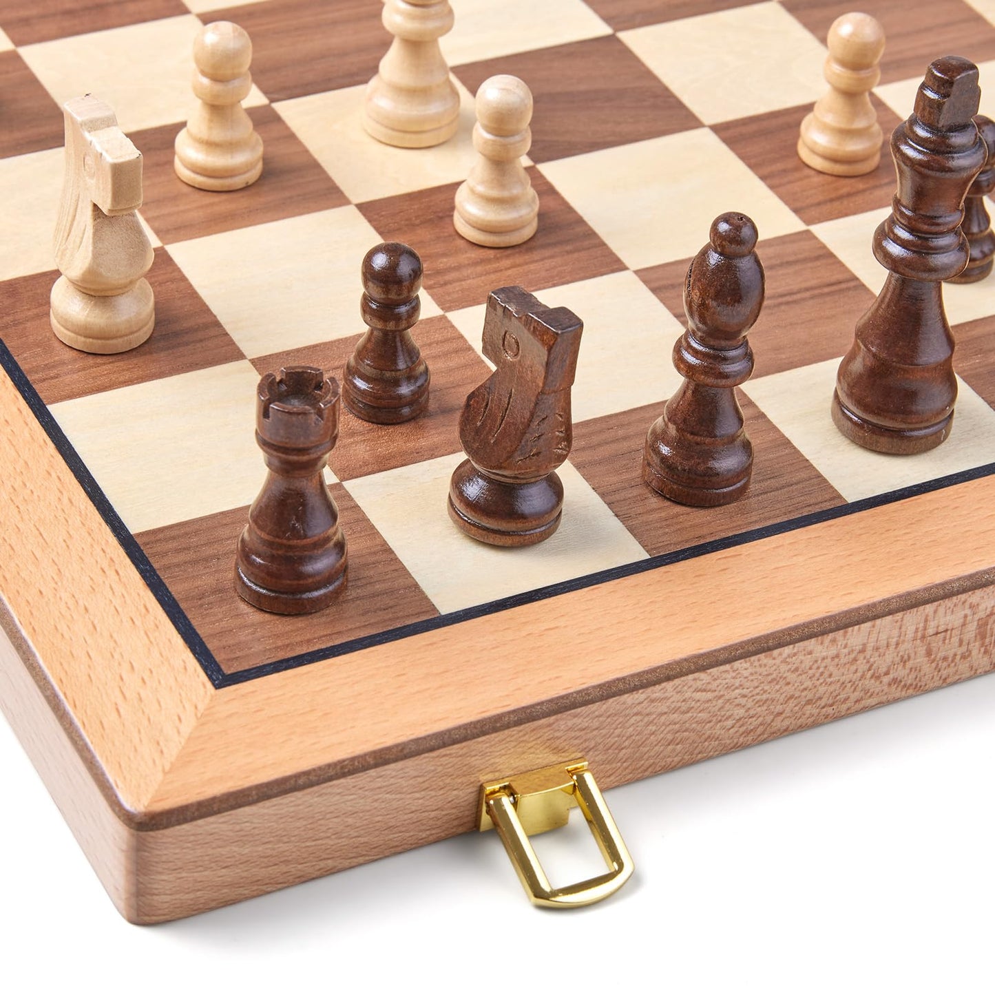 AMEROUS Magnetic Wooden Chess Set – 15-Inch Folding Travel Board with Storage & 2 Extra Queens