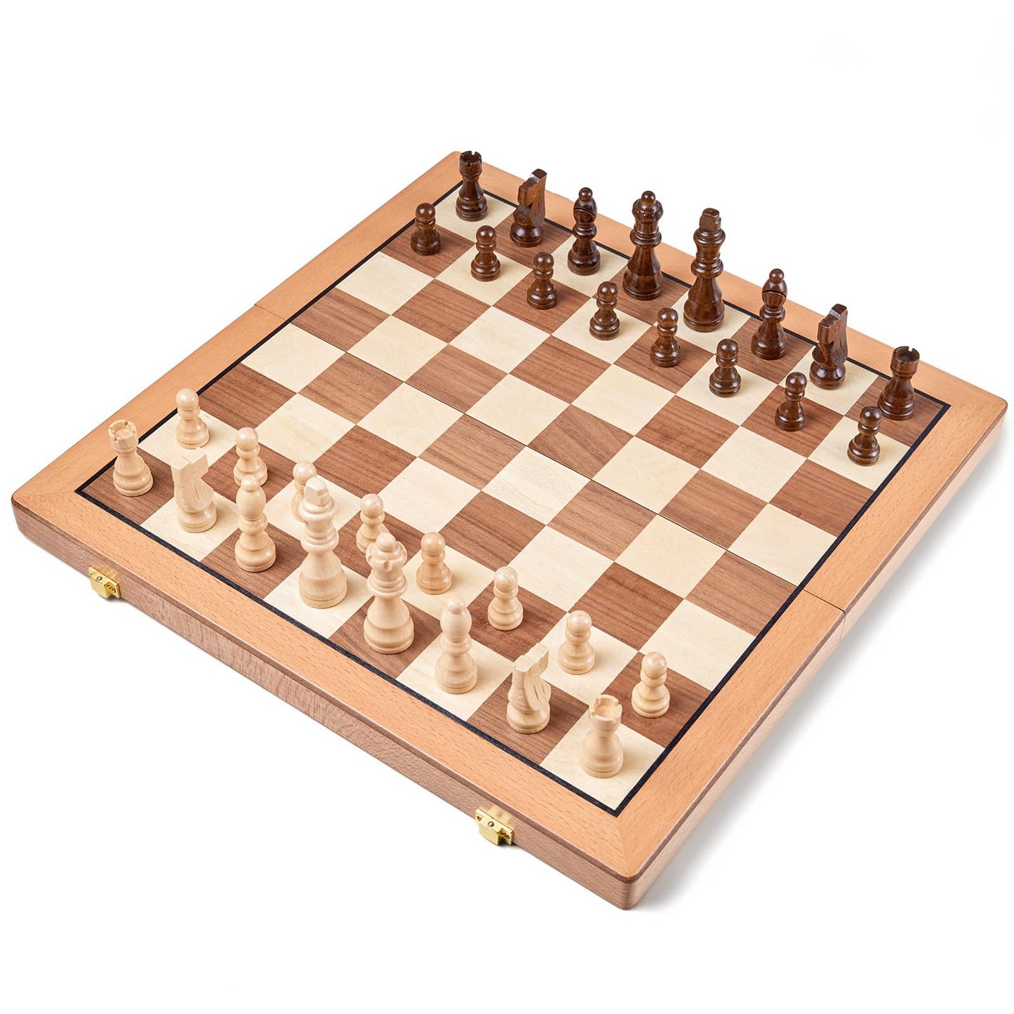 AMEROUS Magnetic Wooden Chess Set – 15-Inch Folding Travel Board with Storage & 2 Extra Queens