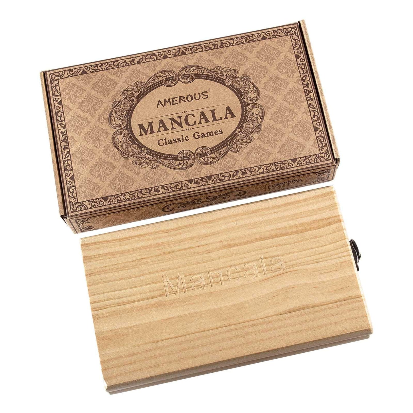 AMEROUS Wooden Mancala Board Game Set — Folding Travel Board with Glass Stones