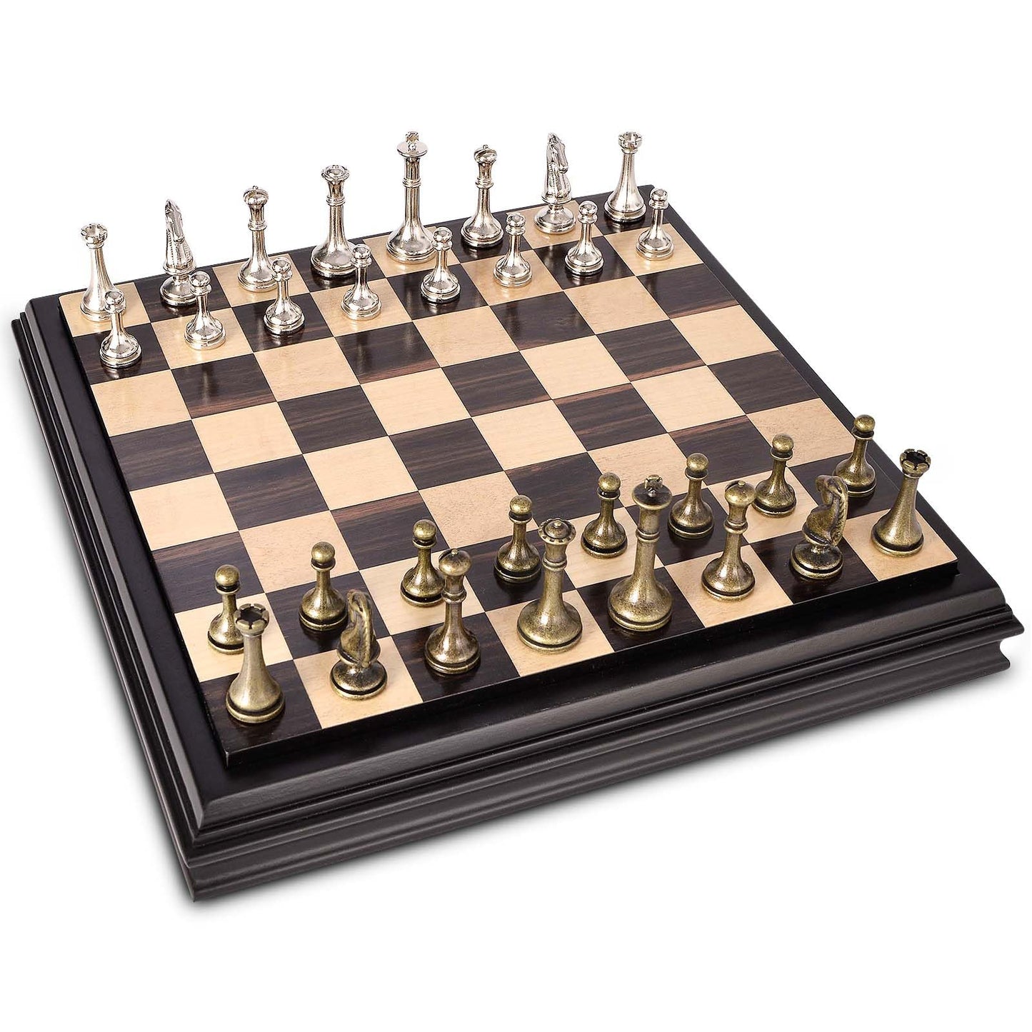 AMEROUS 12.5-Inch Wooden Chess Set with Metal Pieces – Portable & Elegant