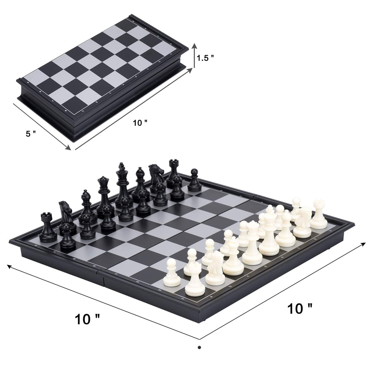 AMEROUS 10-Inch Magnetic Travel Chess Set with Folding Board – 2 Extra Queens