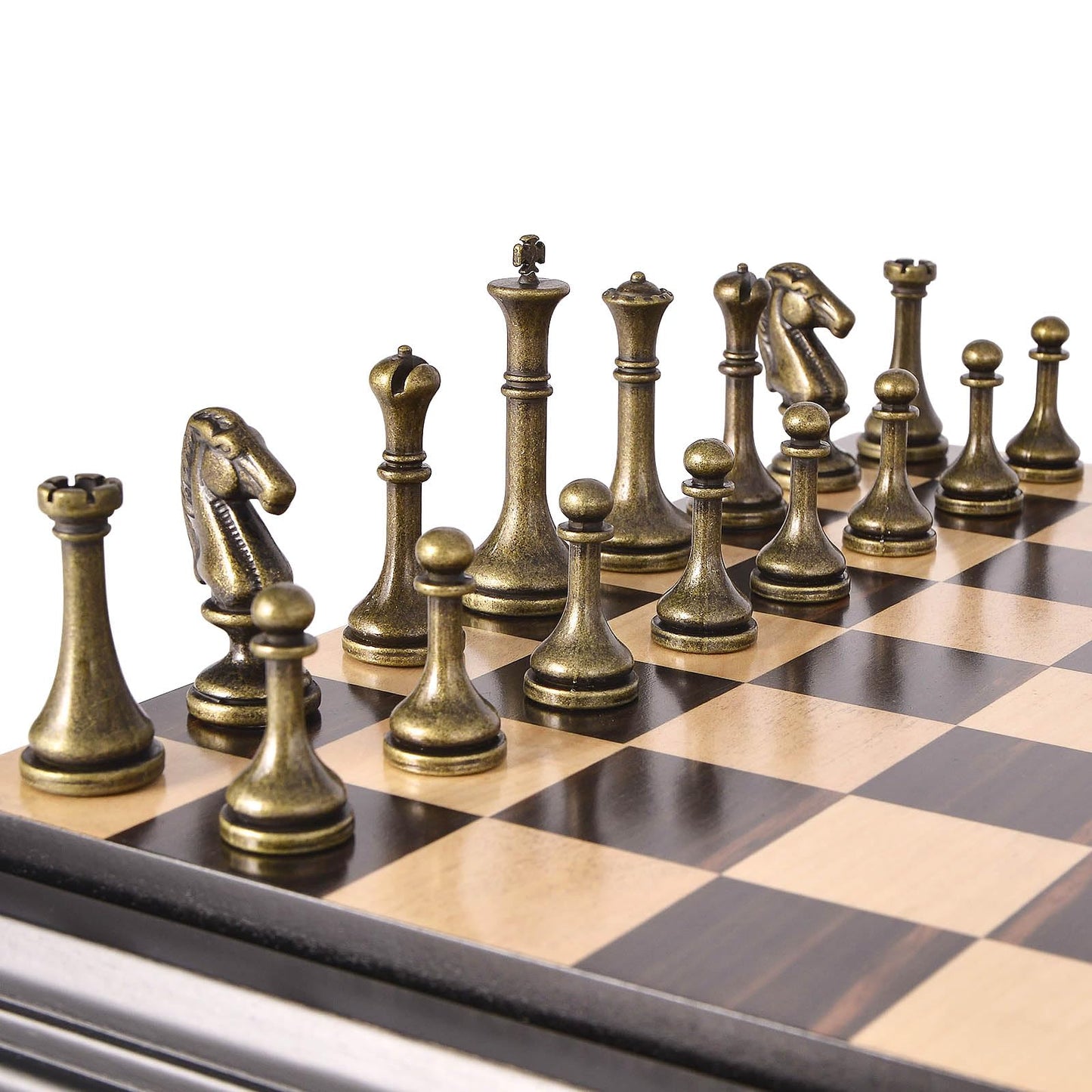 AMEROUS 12.5-Inch Wooden Chess Set with Metal Pieces – Portable & Elegant