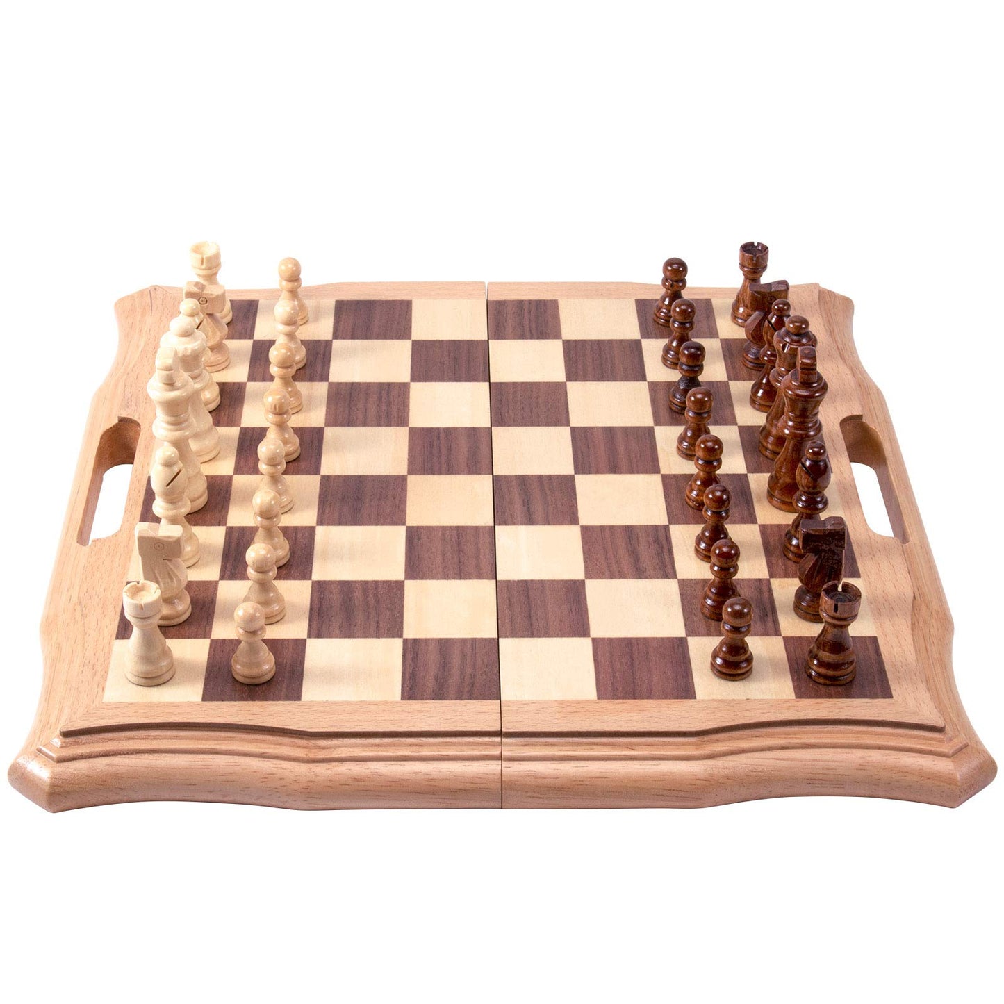 AMEROUS 15.6'' Magnetic Wooden Chess Set – Folding Board, 2 Extra Queens, Gift Package