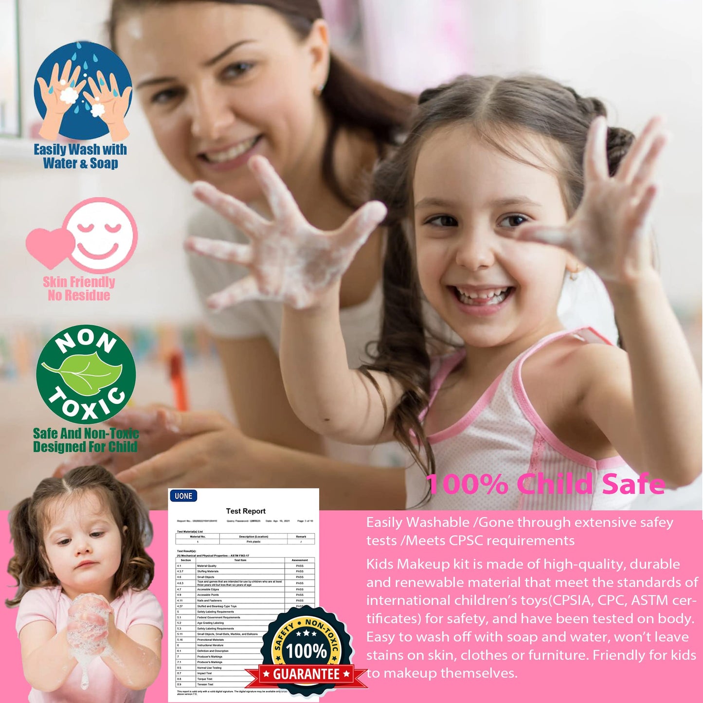 Amerrly Kids Makeup Sets - 54 PCS Washable, Non-Toxic Pink Gift for Girls