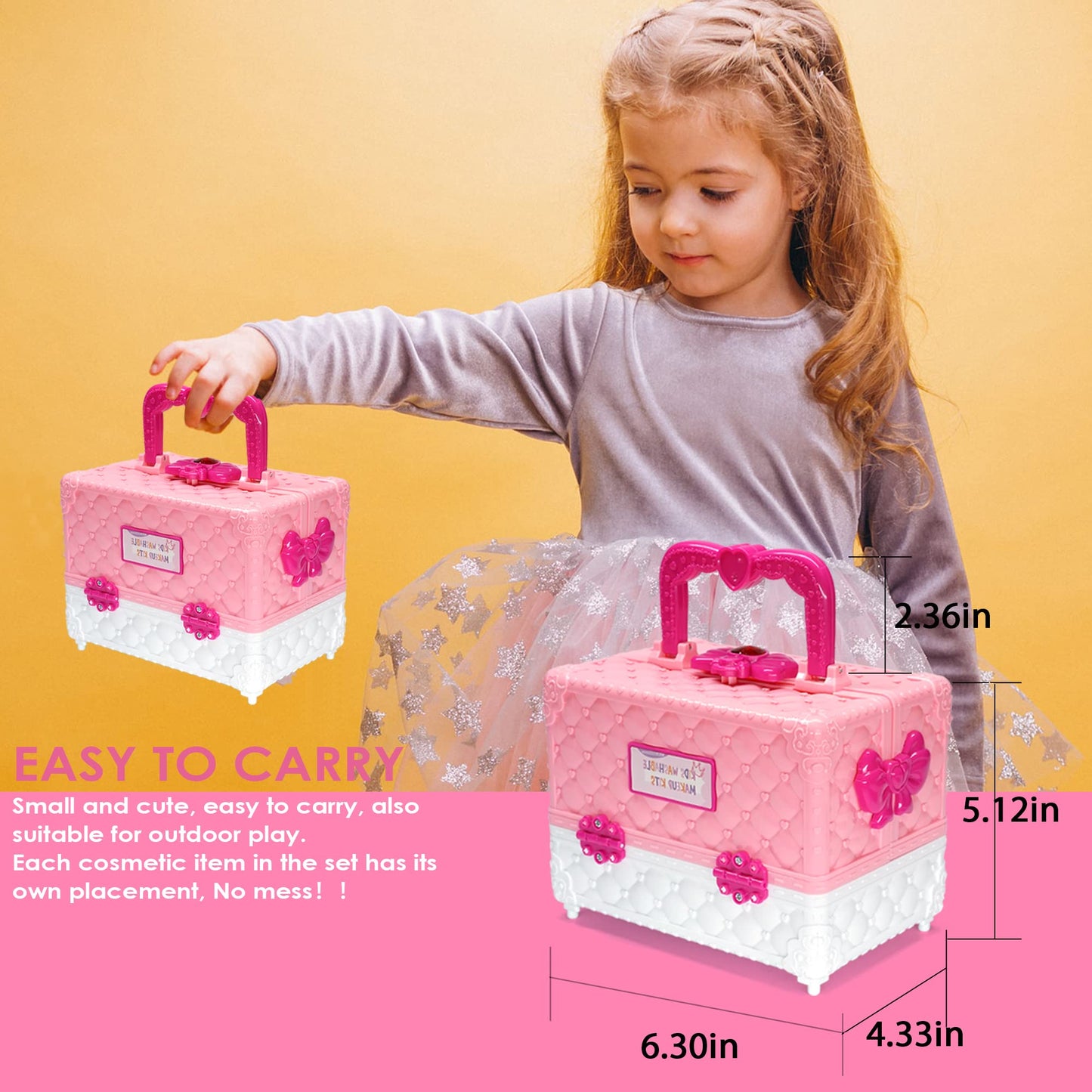 Amerrly Kids Makeup Sets - 54 PCS Washable, Non-Toxic Pink Gift for Girls
