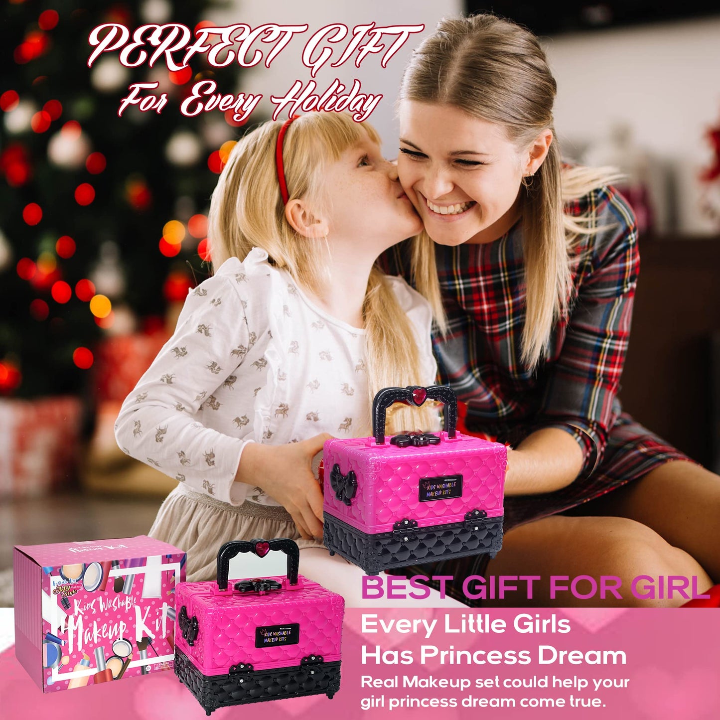 Amerrly Kids Makeup Kit for Girls – 52 Safe, Washable Pieces with Cosmetic Case (Ages 4-12)