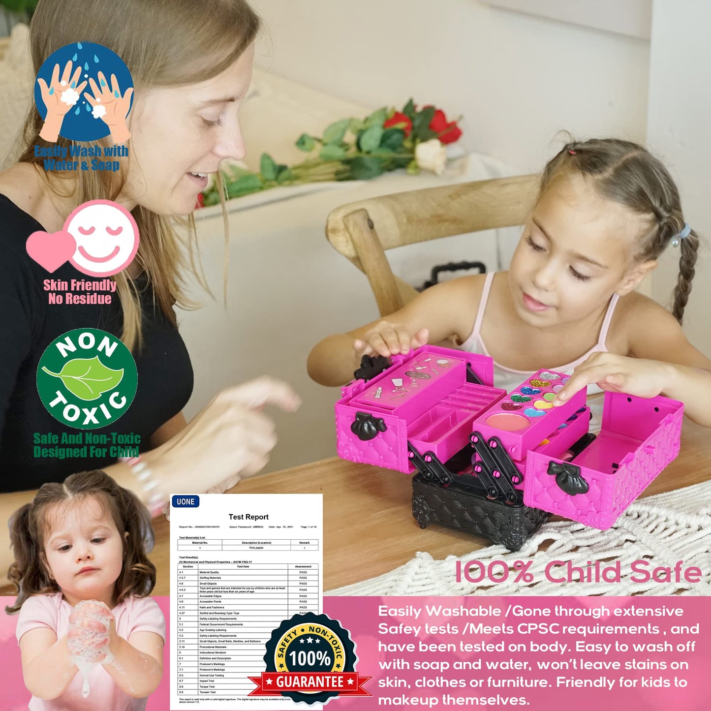 Amerrly Kids Makeup Kit for Girls – 52 Safe, Washable Pieces with Cosmetic Case (Ages 4-12)