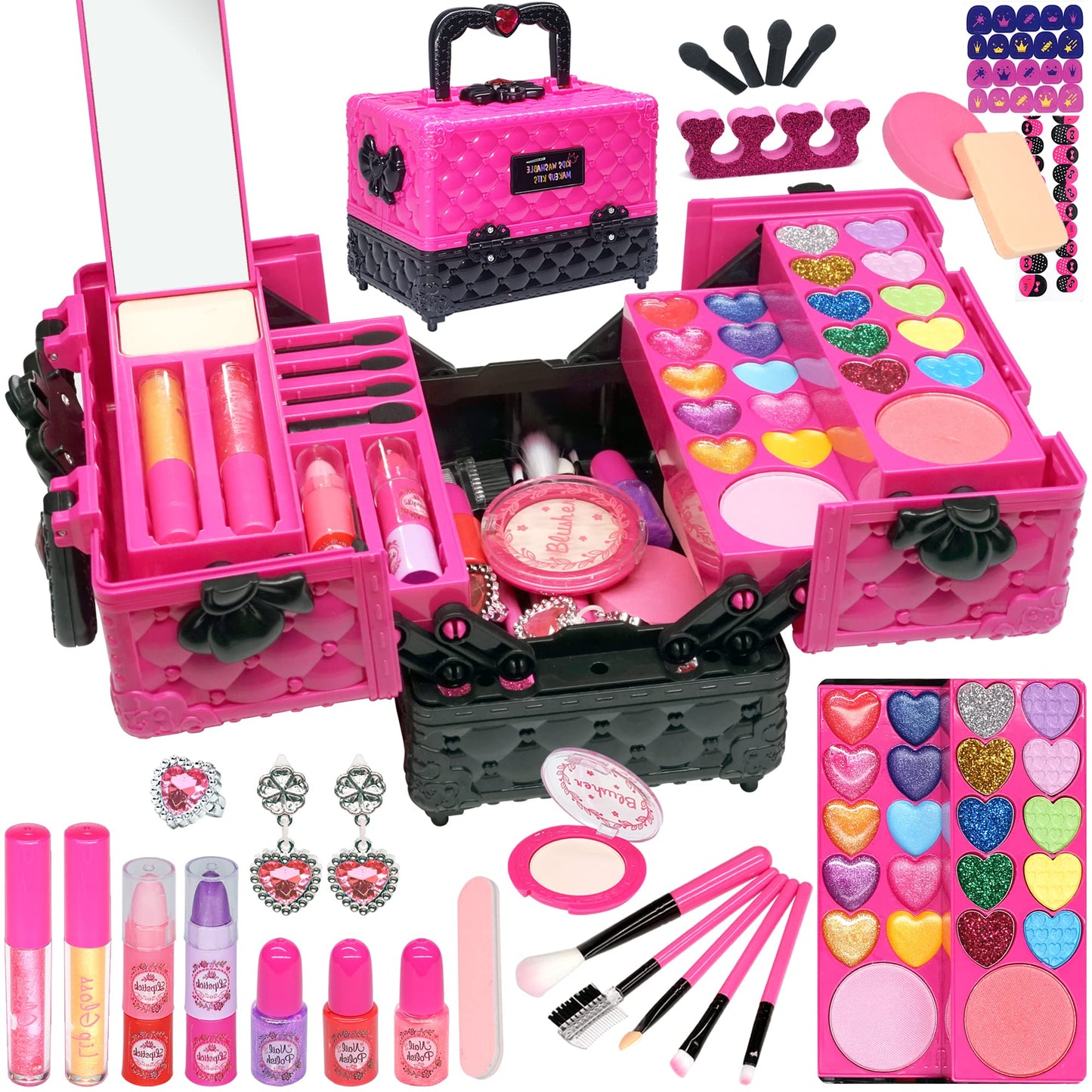 Amerrly Kids Makeup Kit for Girls – 52 Safe, Washable Pieces with Cosmetic Case (Ages 4-12)