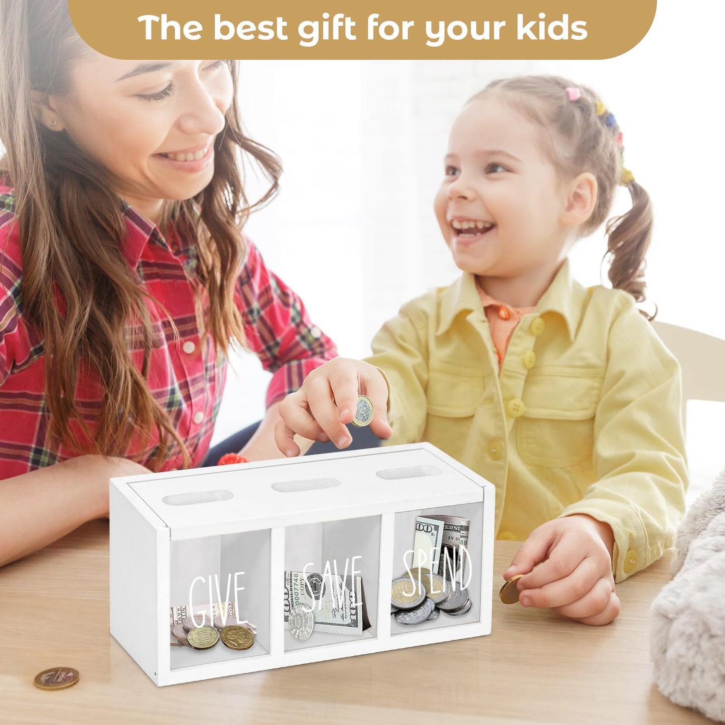 Ameuphercy Wooden Piggy Bank – Visualized Saving Box for Kids & Adults