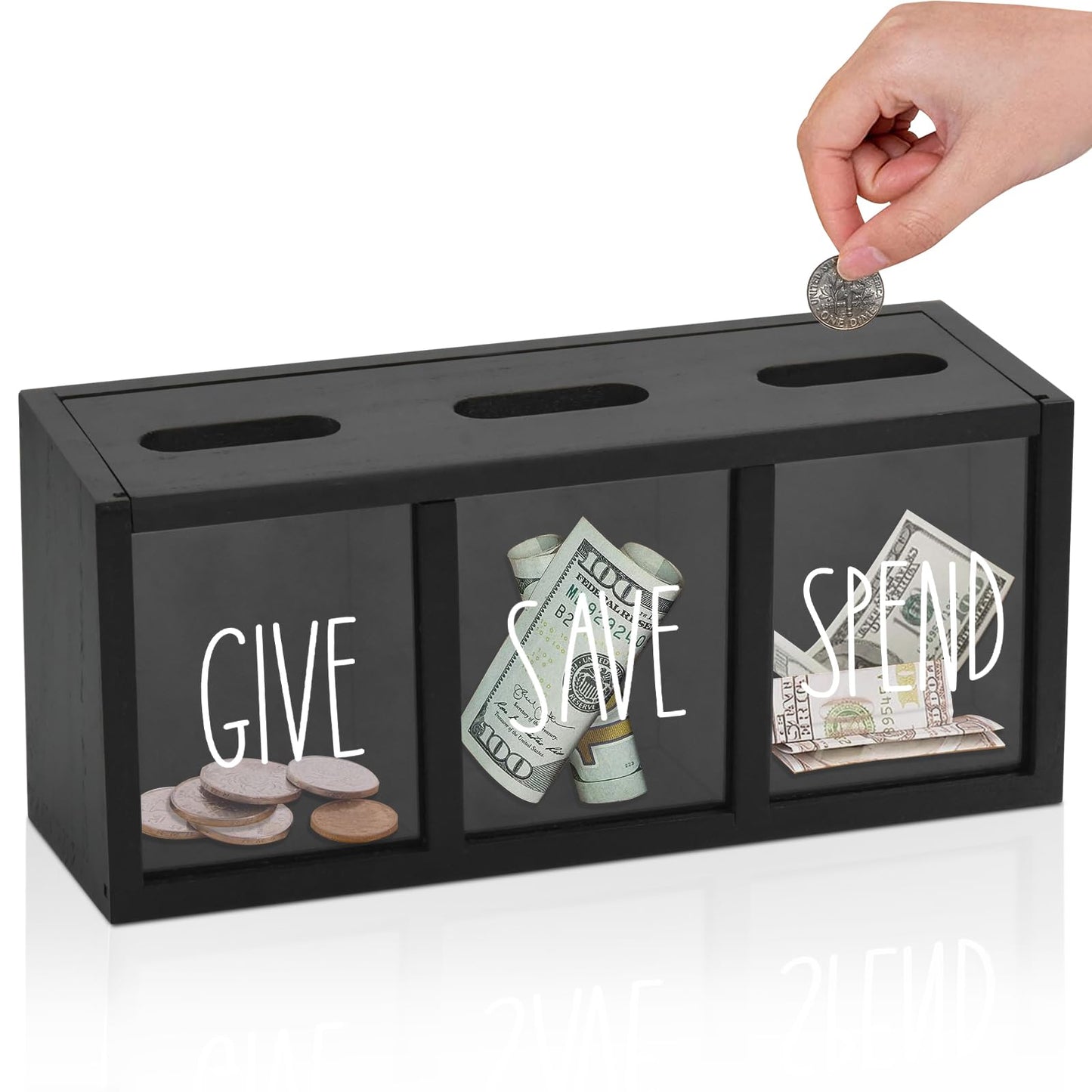 Ameuphercy Wooden Give Save Spend Money Saving Box for Kids – Wall-Mount Piggy Bank for Bills & Coins