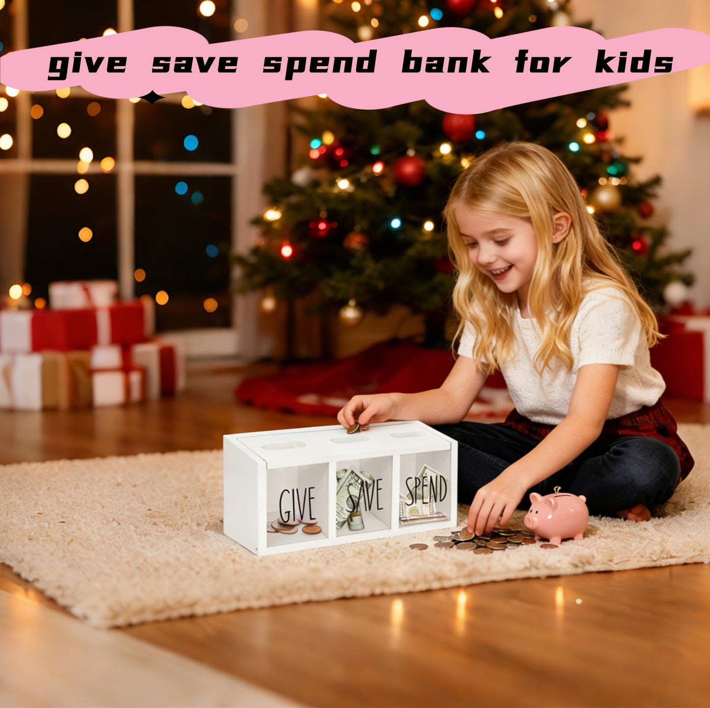 Ameuphercy Wooden Piggy Bank – Visualized Saving Box for Kids & Adults
