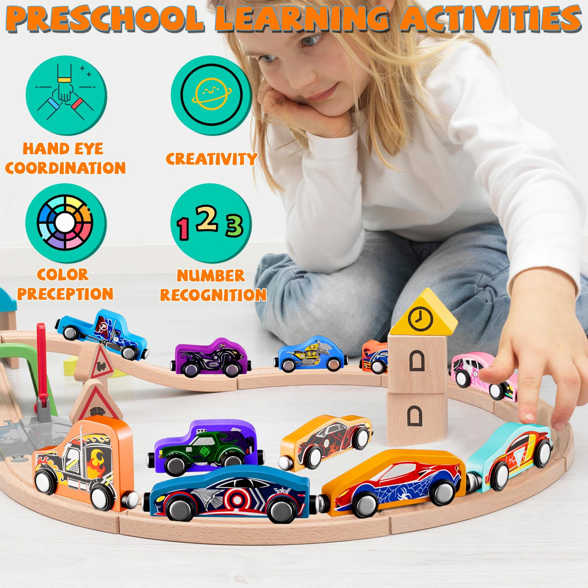 Amiabling 11-Piece Magnetic Train Set for Boys — Travel Montessori Wooden Toy