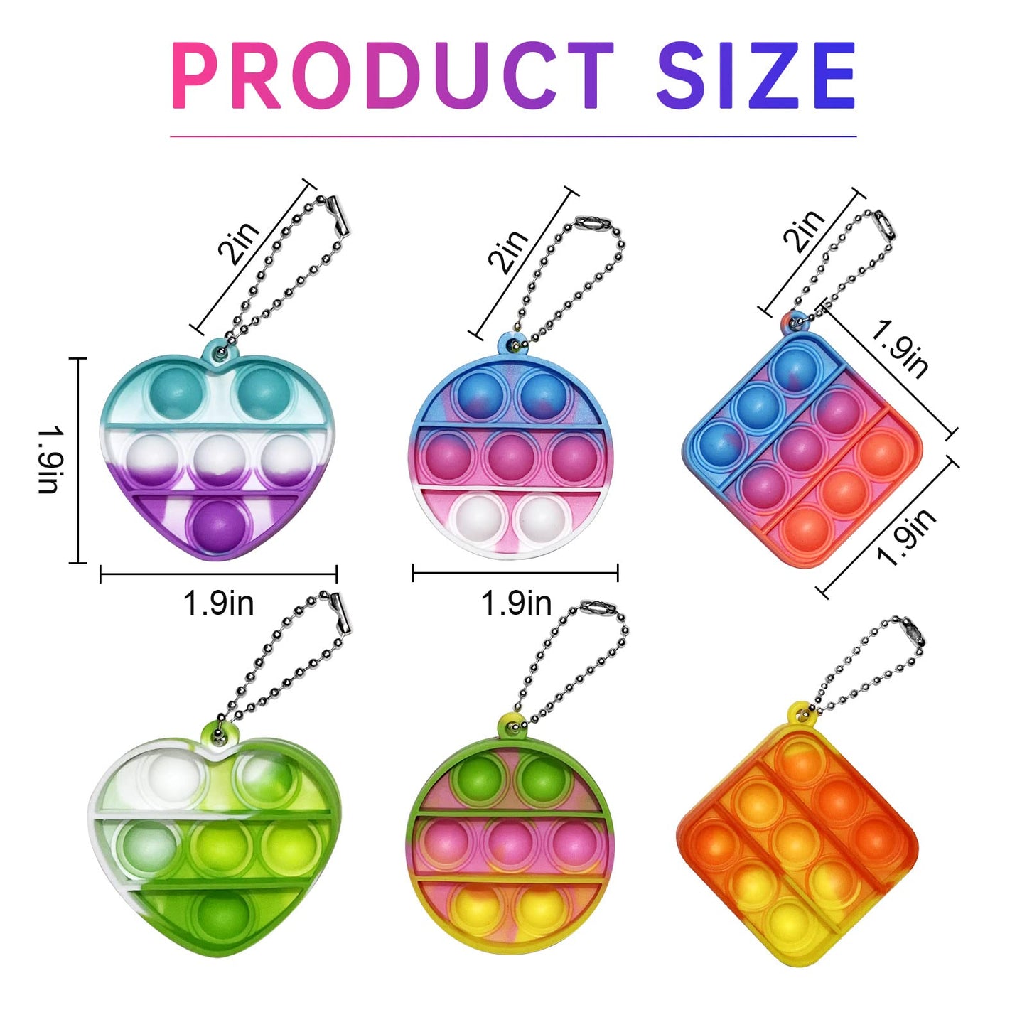 Amicbng 108 PCS Mini Pop Keychain Fidget Toys – 3 Shapes, Party Favors & Sensory Toys