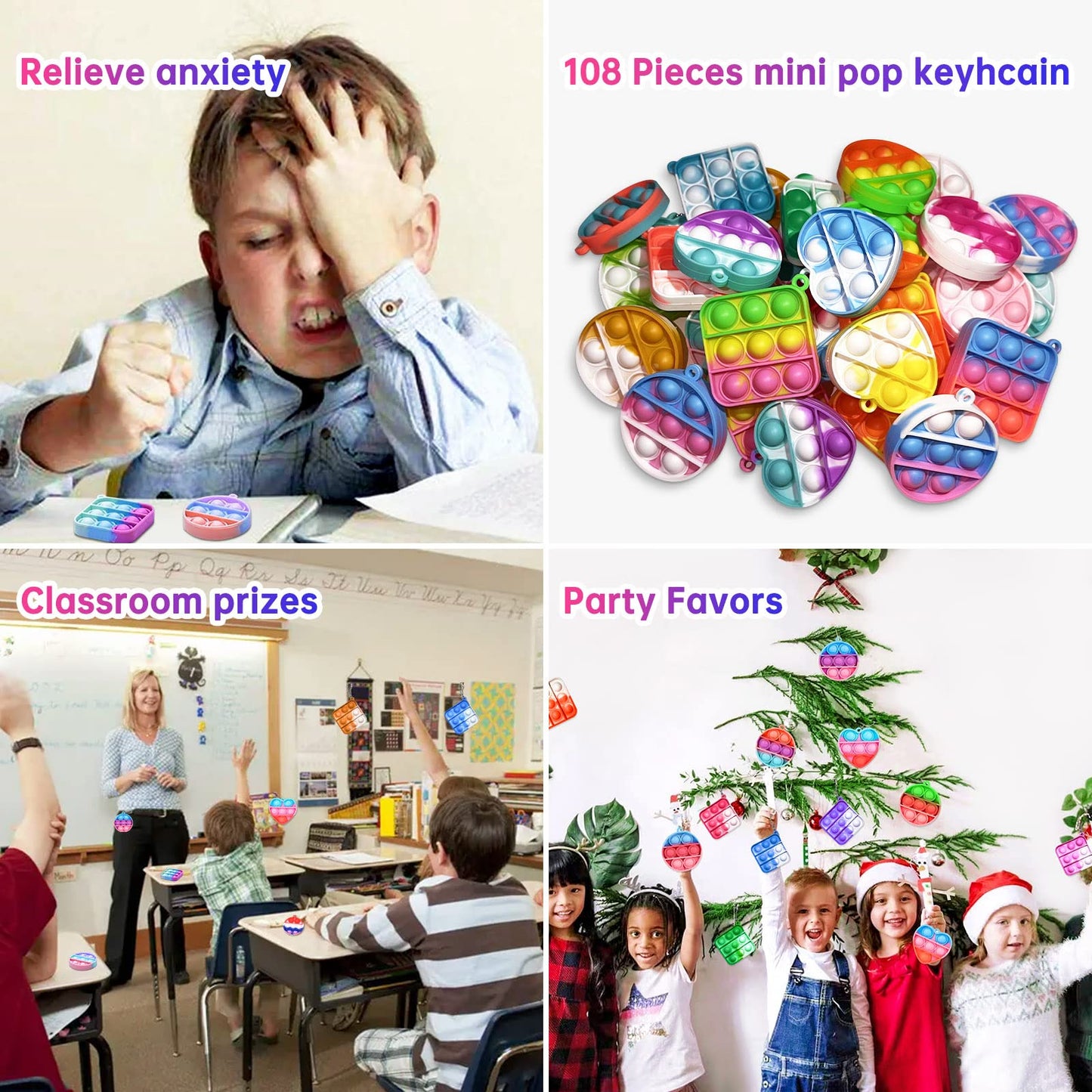 Amicbng 108 PCS Mini Pop Keychain Fidget Toys – 3 Shapes, Party Favors & Sensory Toys