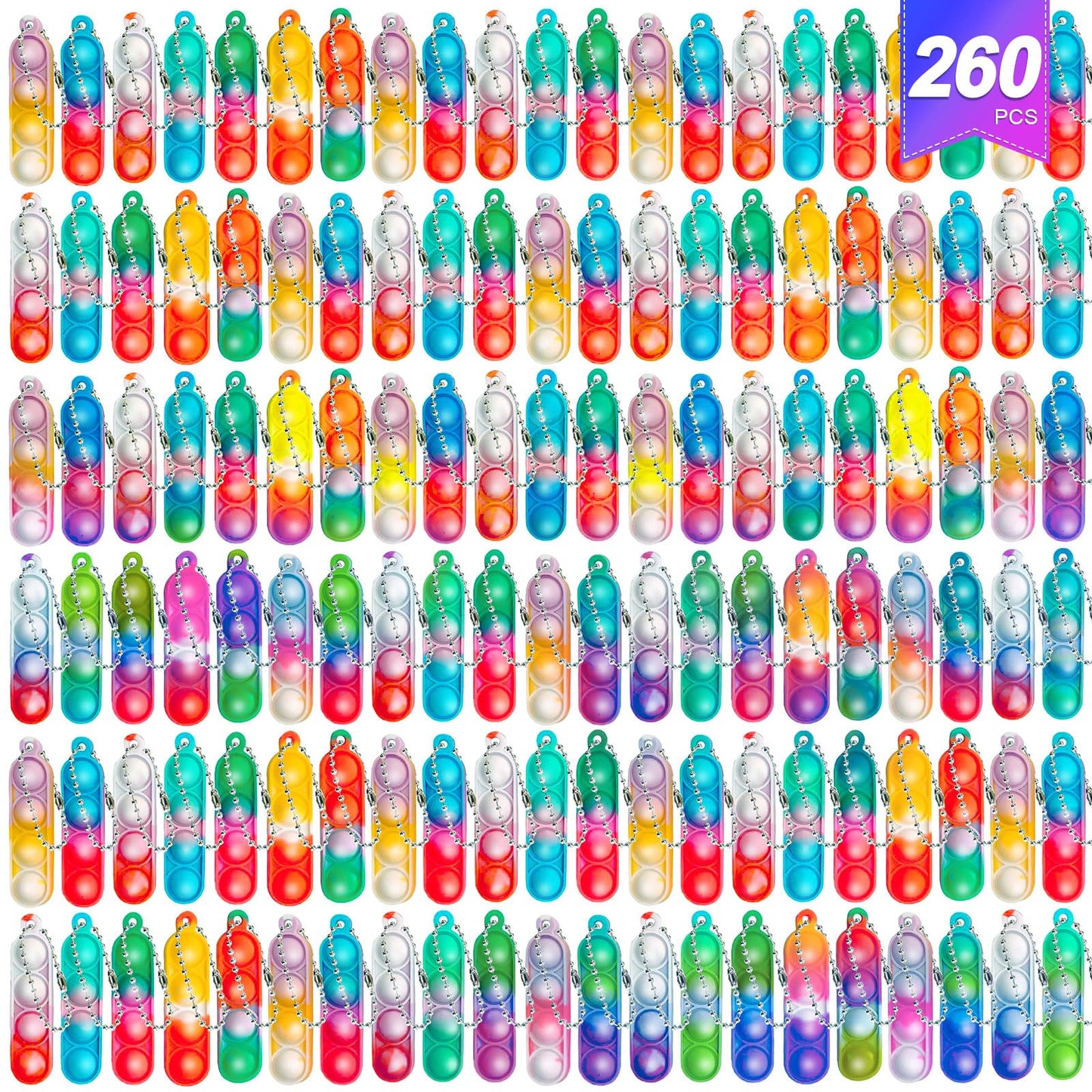 amicbng 260 PCS Pop Keychain Bulk Favors | Fidget Toys for Kids & Classrooms