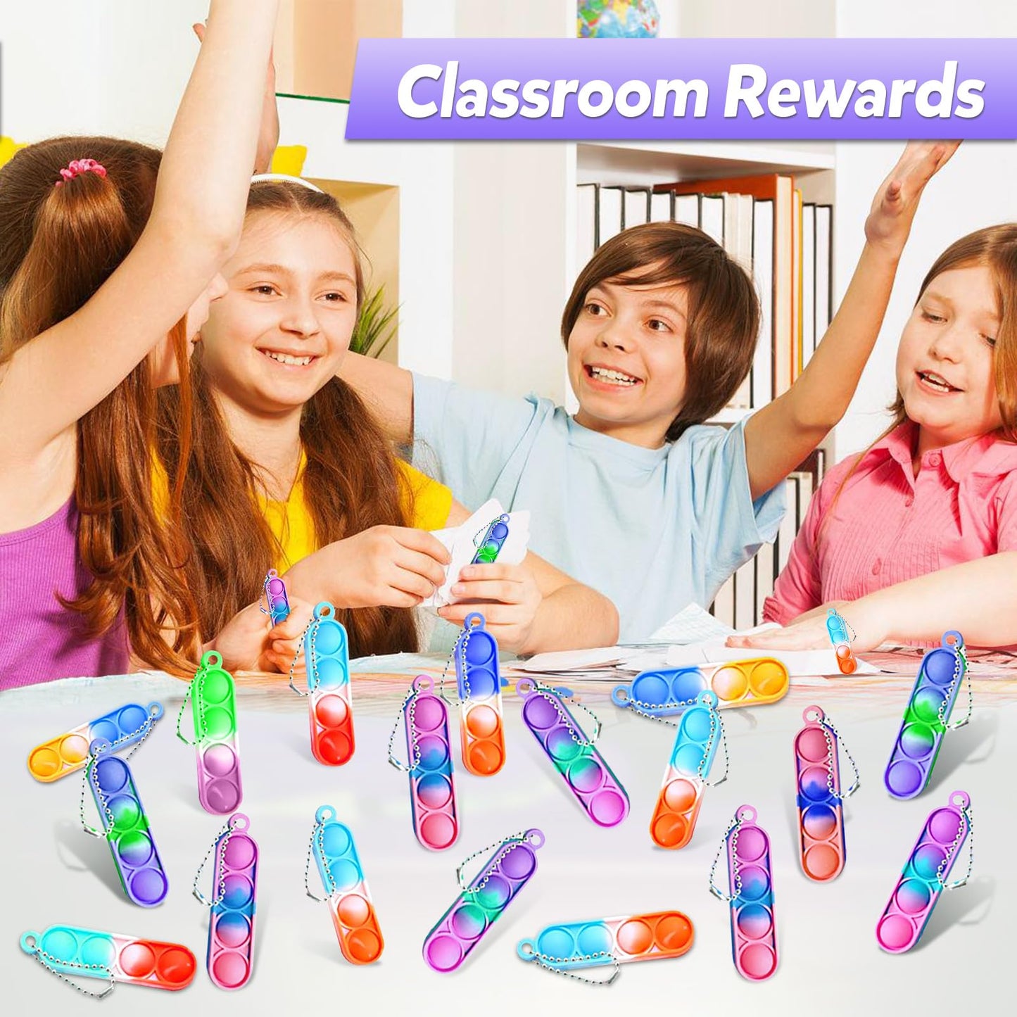 amicbng 260 PCS Pop Keychain Bulk Favors | Fidget Toys for Kids & Classrooms