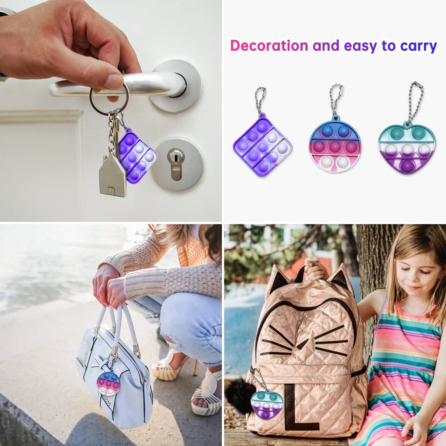 Amicbng 108 PCS Mini Pop Keychain Fidget Toys – 3 Shapes, Party Favors & Sensory Toys
