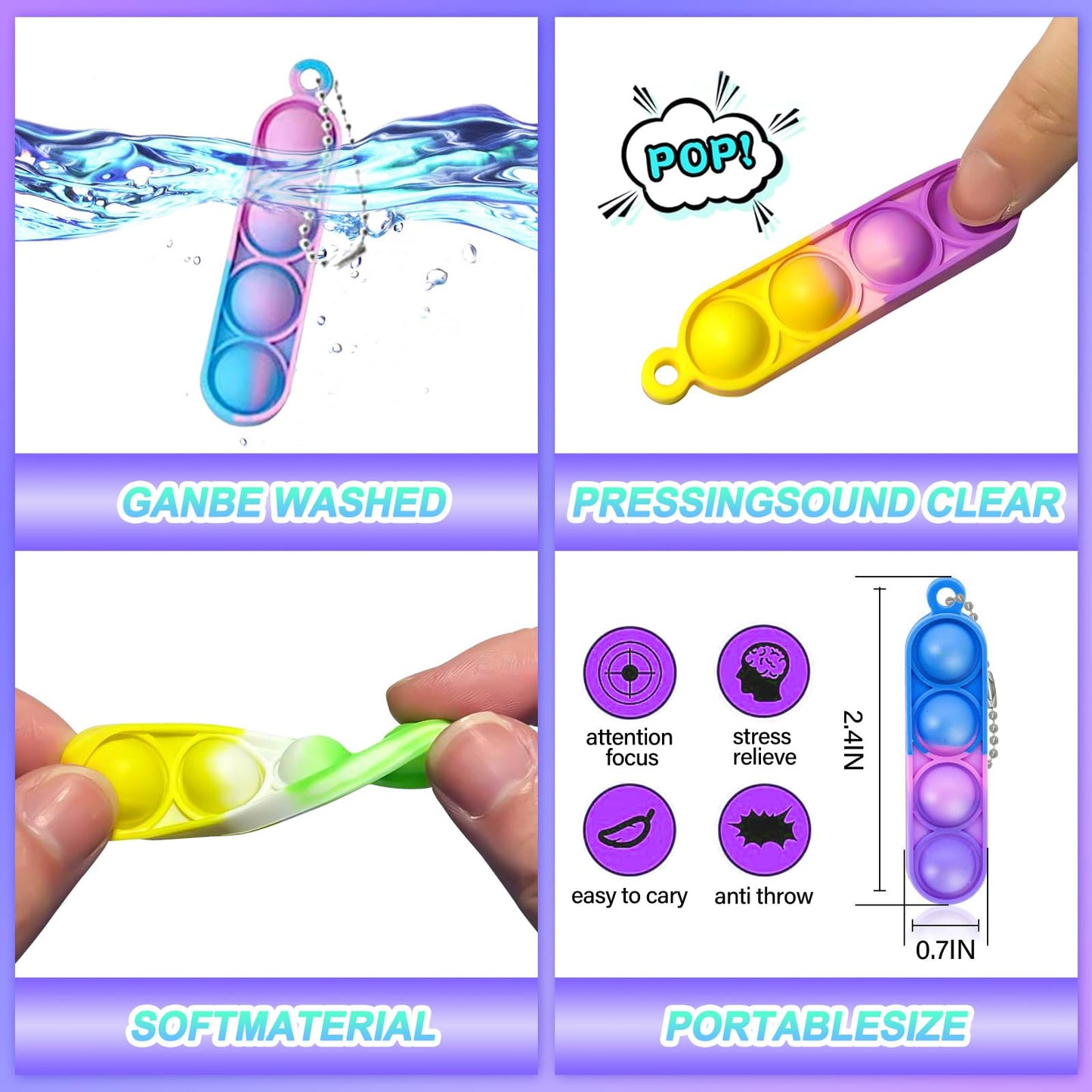 amicbng 260 PCS Pop Keychain Bulk Favors | Fidget Toys for Kids & Classrooms