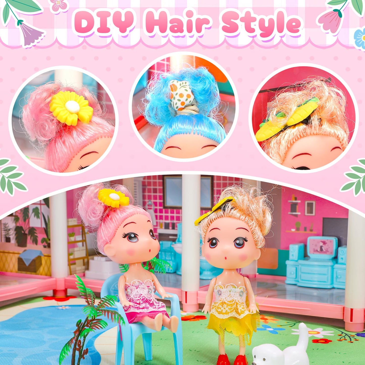 AmiDear 4-Story Dollhouse | 11 Rooms, Pool & Slide | Pink Princess Playset