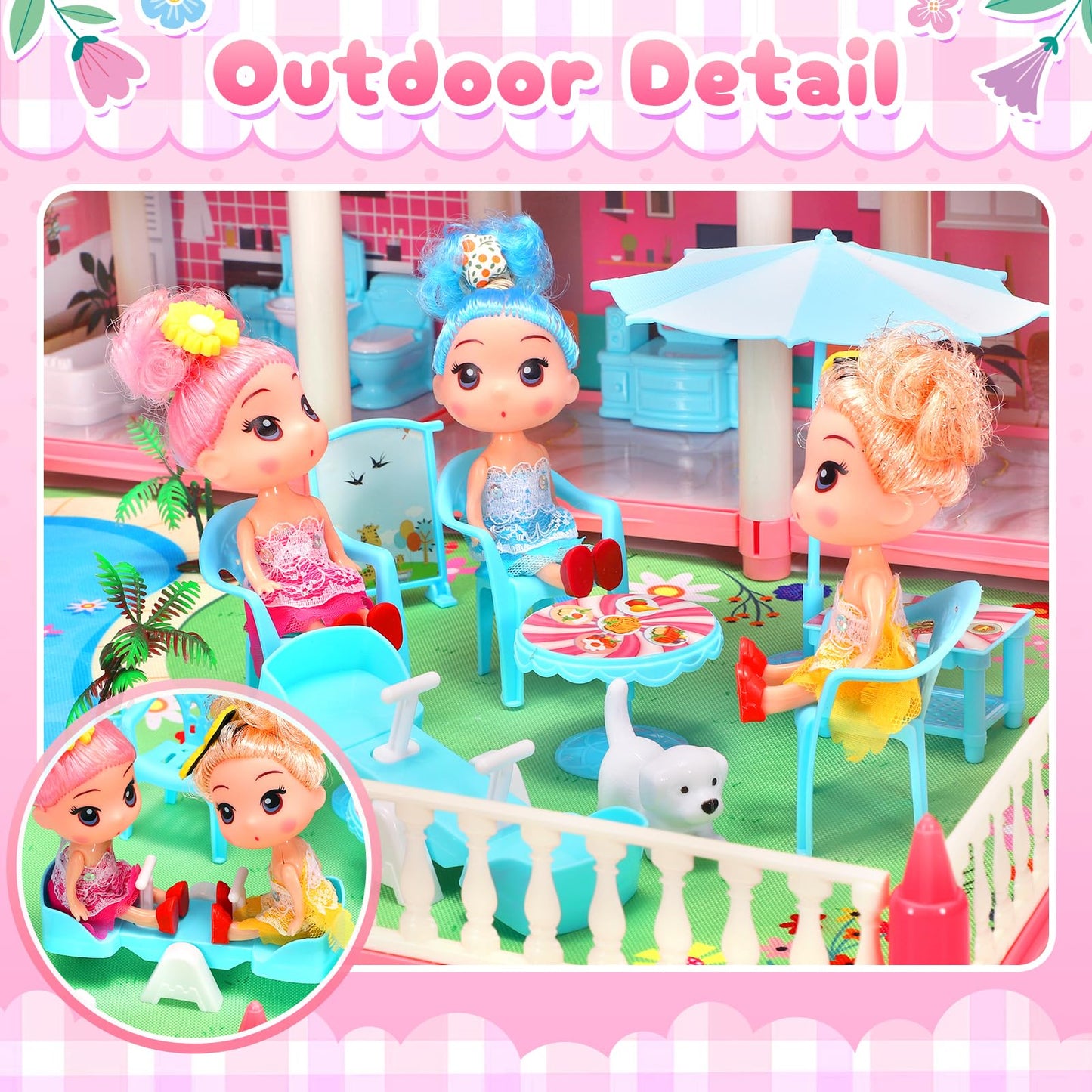 AmiDear 4-Story Dollhouse | 11 Rooms, Pool & Slide | Pink Princess Playset