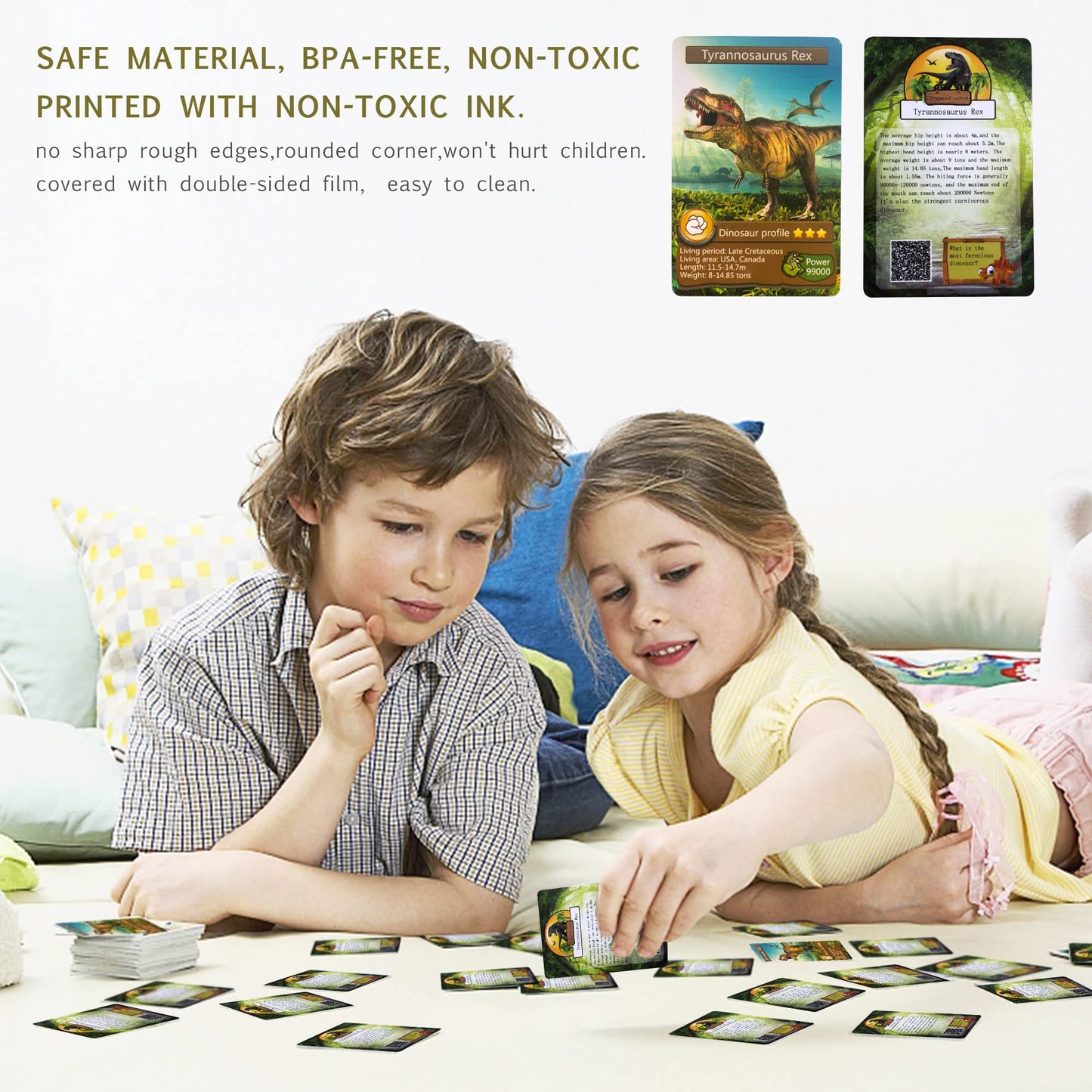 AMINFUN 55PCS Dinosaur Learning Recognition Flash Cards – Educational Dino Cards for Kids