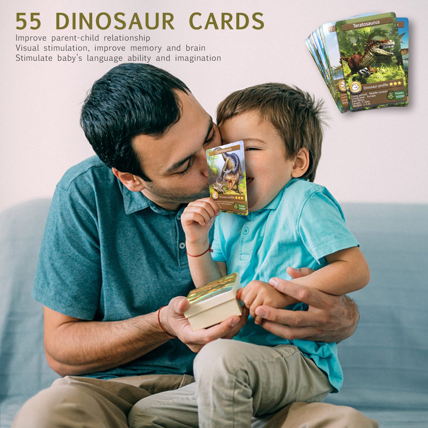 AMINFUN 55PCS Dinosaur Learning Recognition Flash Cards – Educational Dino Cards for Kids