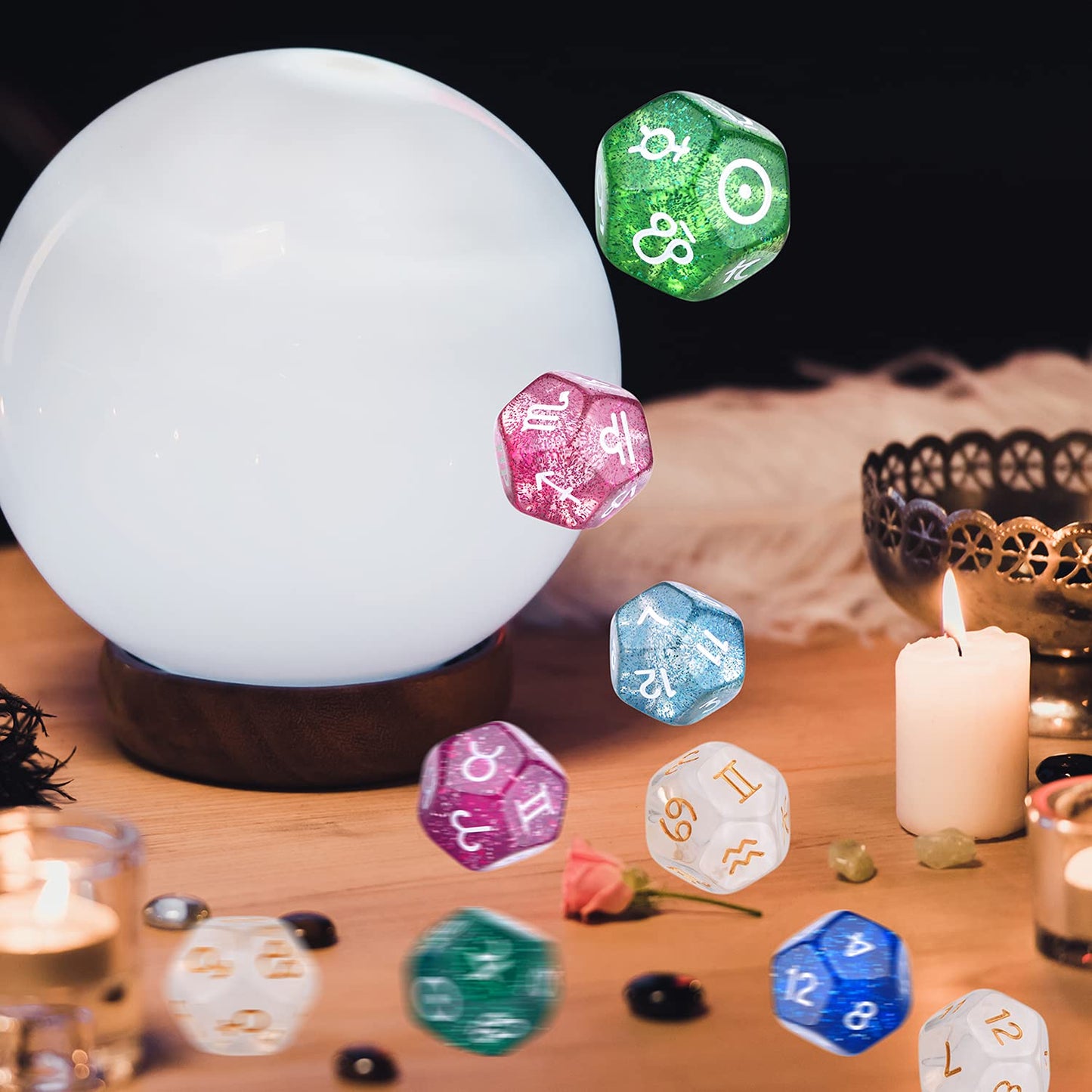 Amiven 6 Sets Astrology Dice – 12-Sided Divination Tool (Signs & Planets)