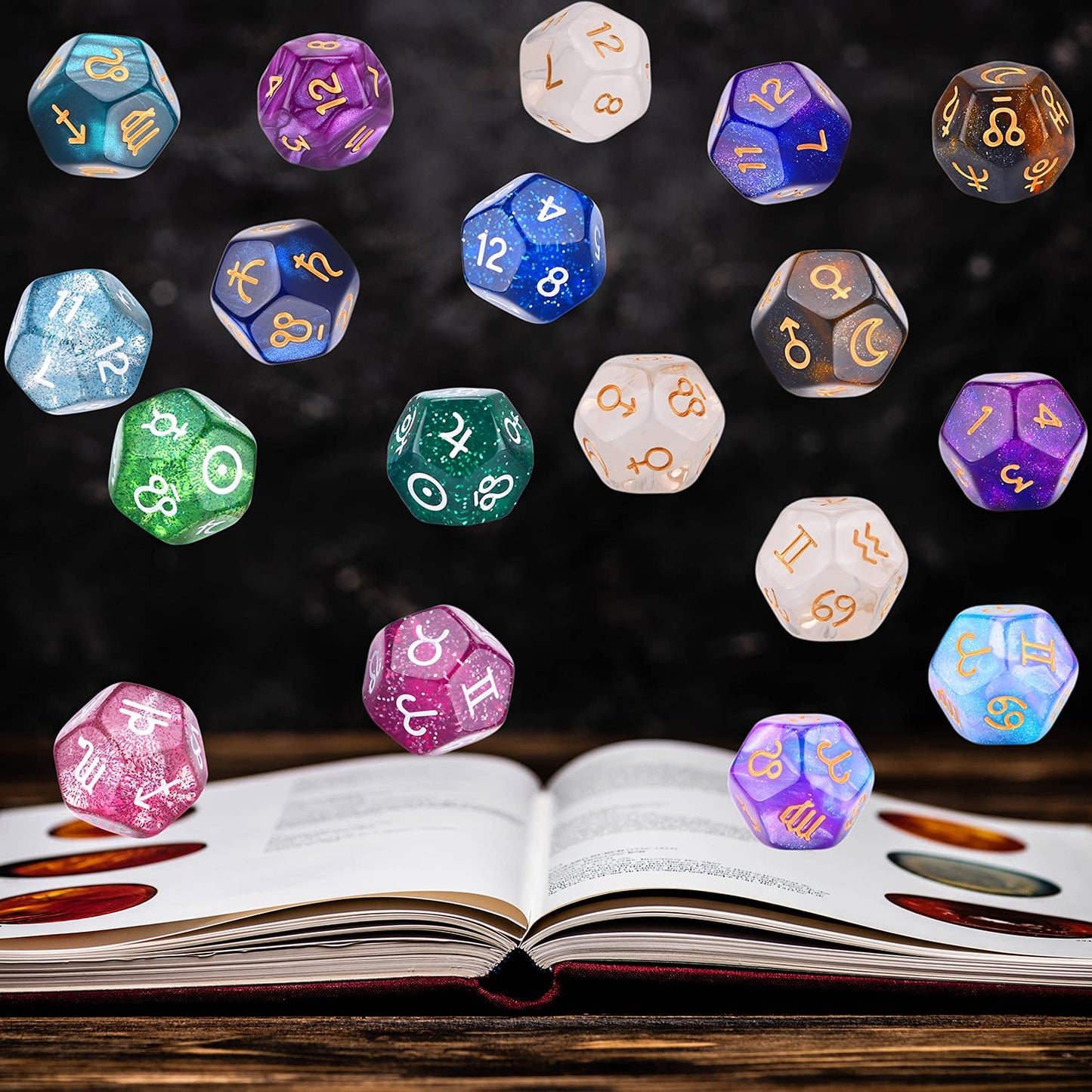 Amiven 6 Sets Astrology Dice – 12-Sided Divination Tool (Signs & Planets)