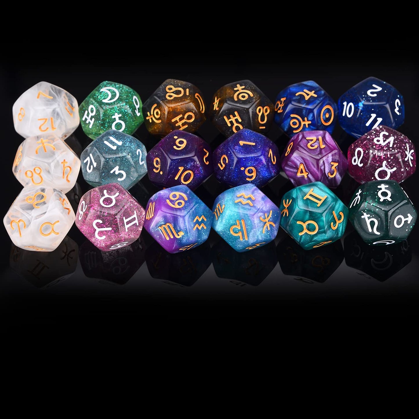 Amiven 6 Sets Astrology Dice – 12-Sided Divination Tool (Signs & Planets)