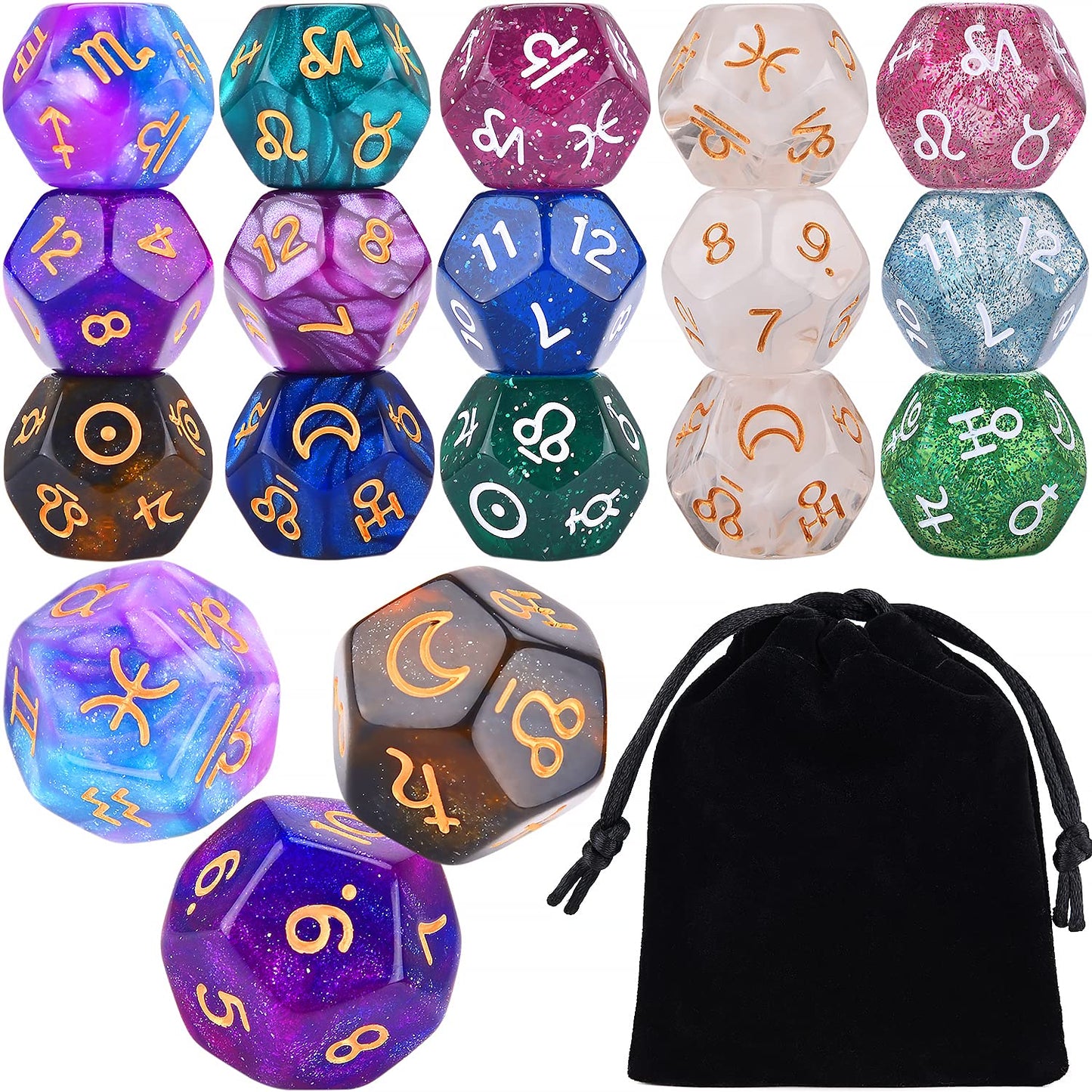 Amiven 6 Sets Astrology Dice – 12-Sided Divination Tool (Signs & Planets)
