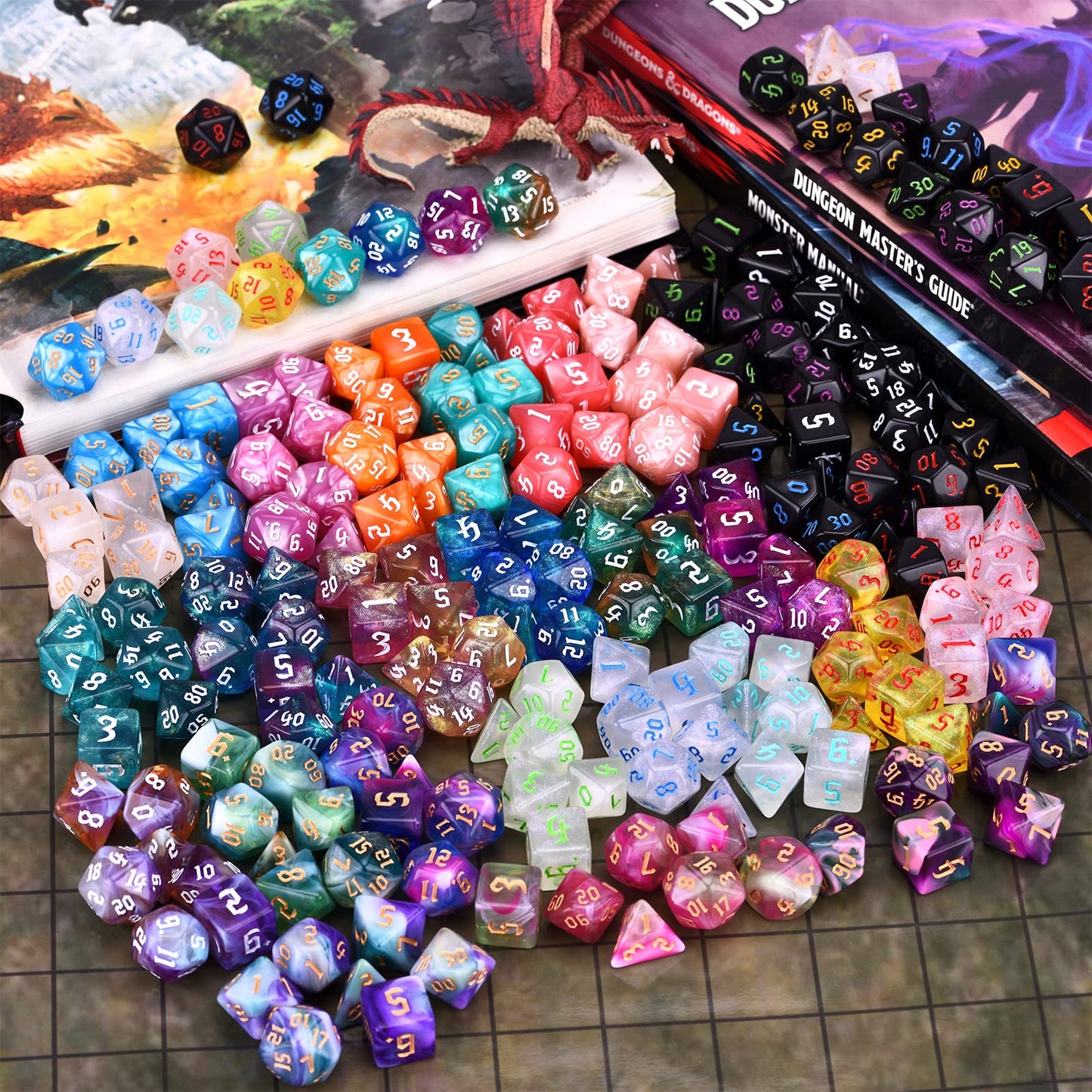 Amiven RPG Dice Sets – 210 Polyhedral Dice with Velvet Bag for DnD and Tabletop RPGs