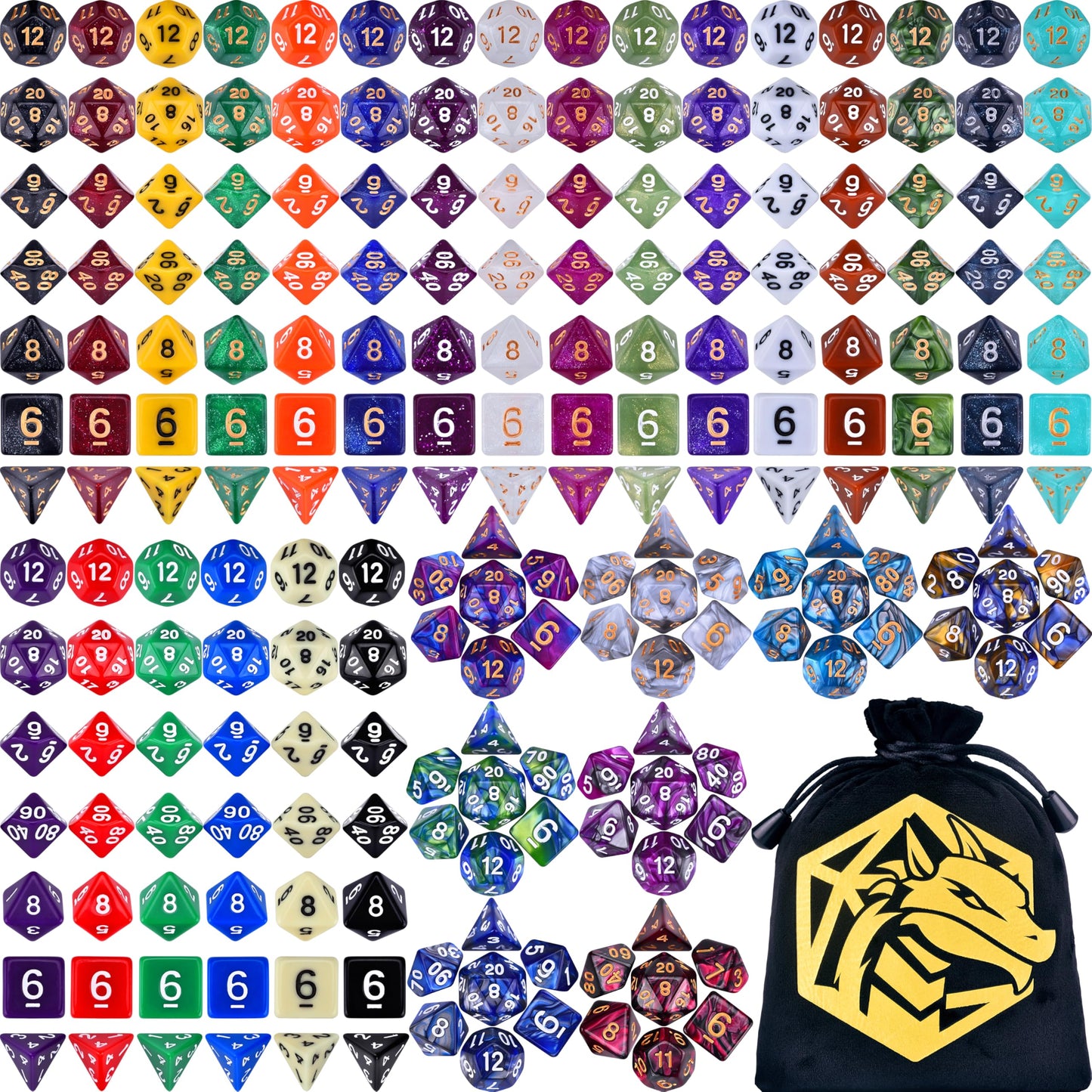 Amiven DND Dice Sets: 30x7 (210pcs) with Dragon Bag | Polyhedral RPG Dice