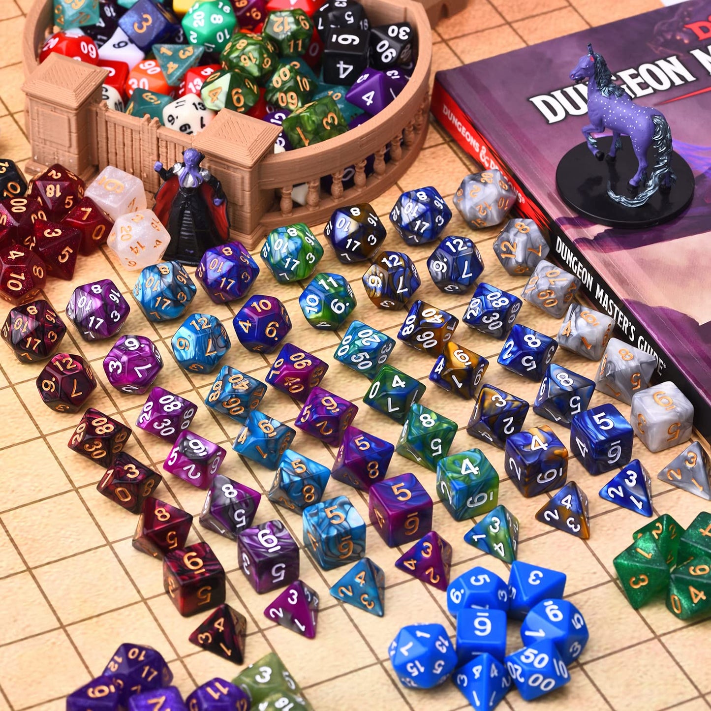 Amiven DND Dice Sets: 30x7 (210pcs) with Dragon Bag | Polyhedral RPG Dice
